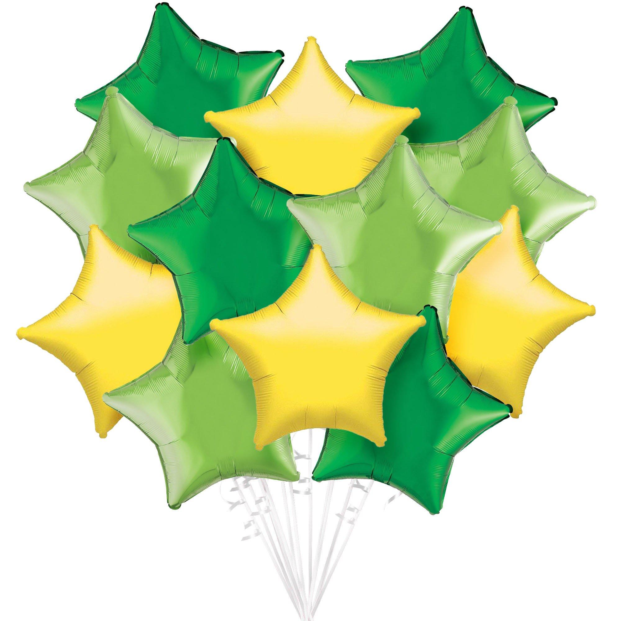 Green & Yellow Star Foil Balloon Bouquet, 12pc