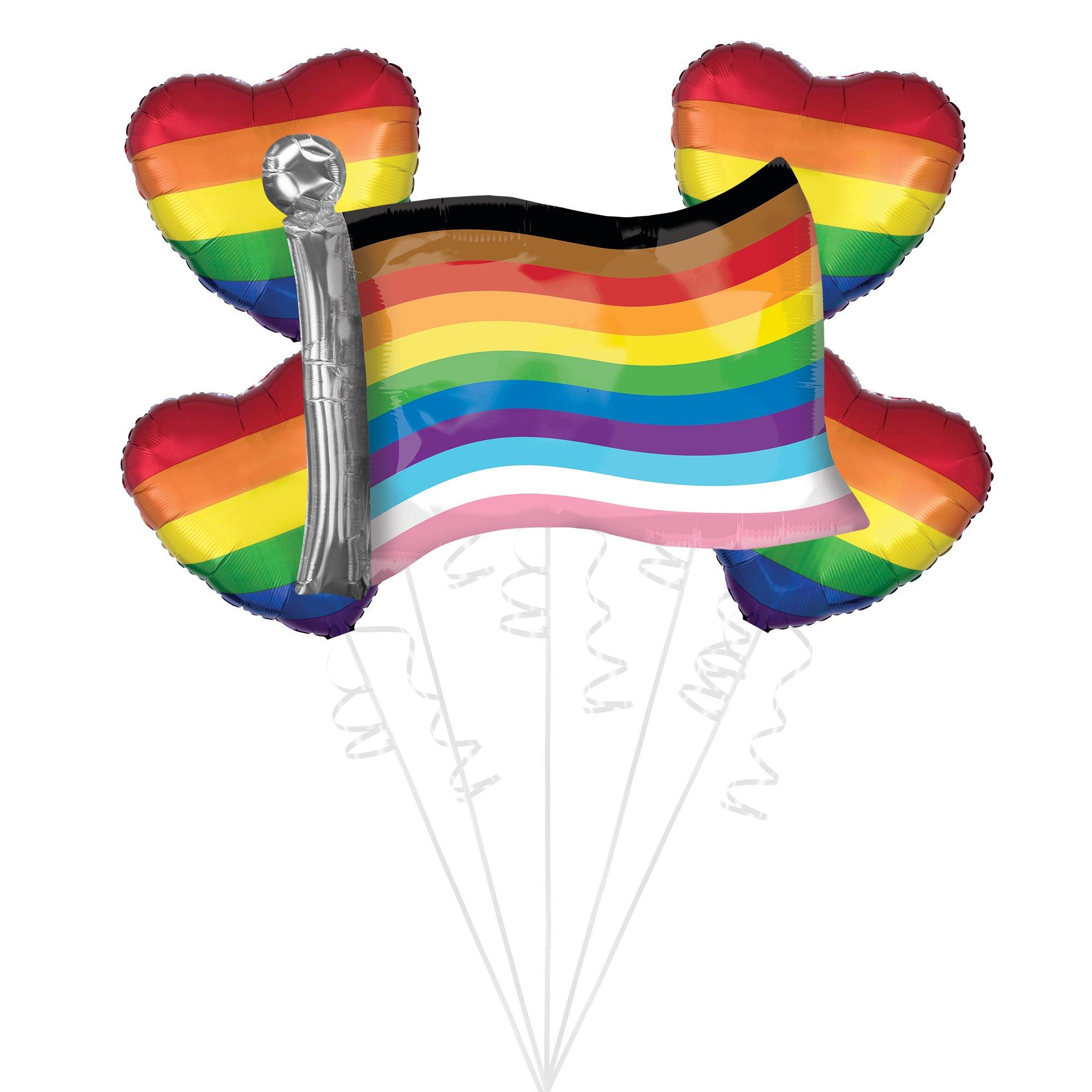Pride Hearts & Flag Foil Balloon Bouquet, 5pc