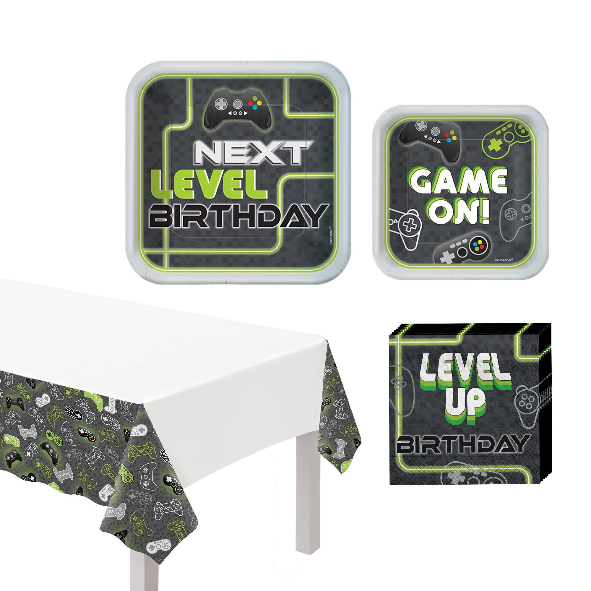 Level Up Party Supplies Pack for 8 Guests - Kit Includes Plates, Napkins & Table Cover