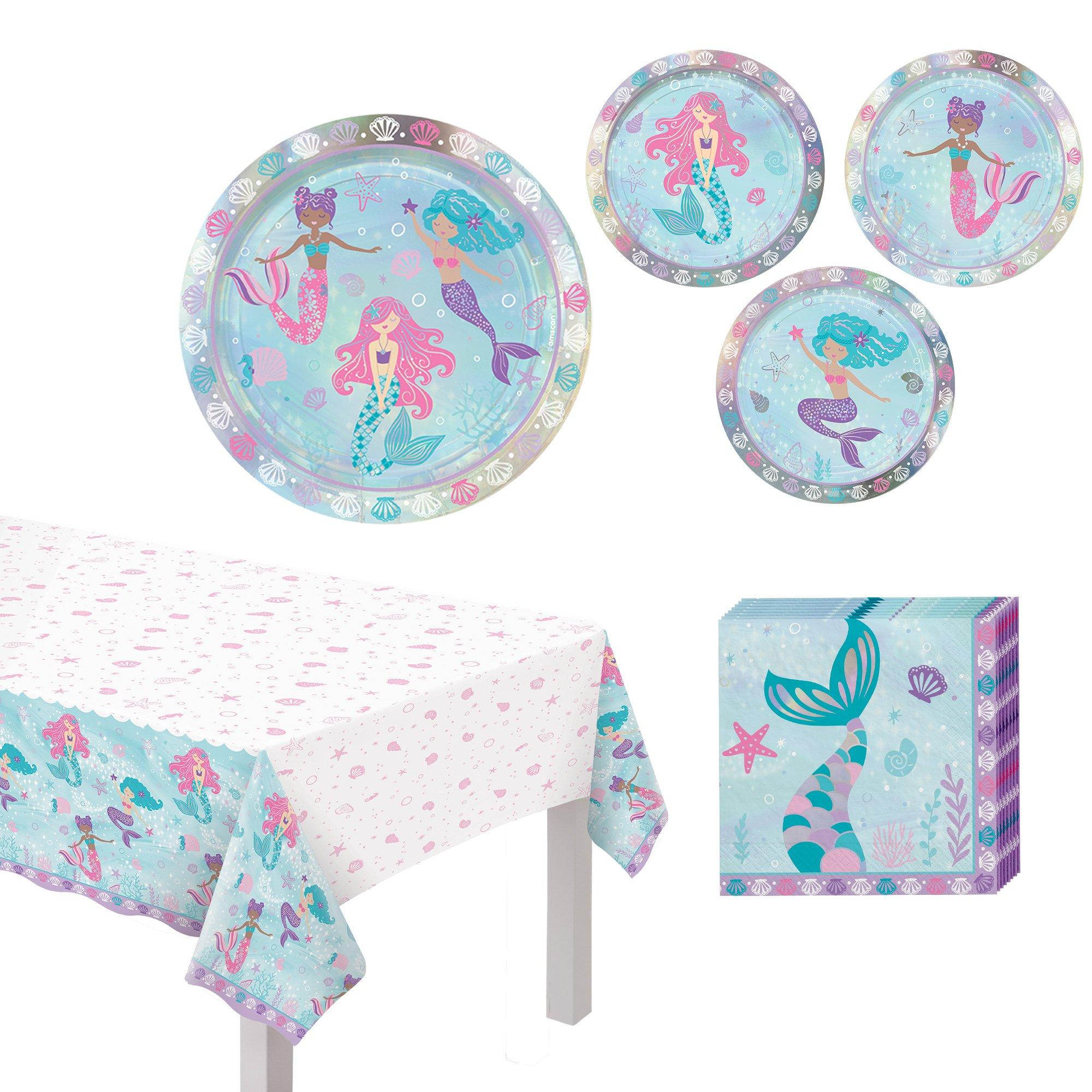Shimmering Mermaids Party Supplies Pack for 8 Guests - Kit Includes Plates, Napkins & Table Cover