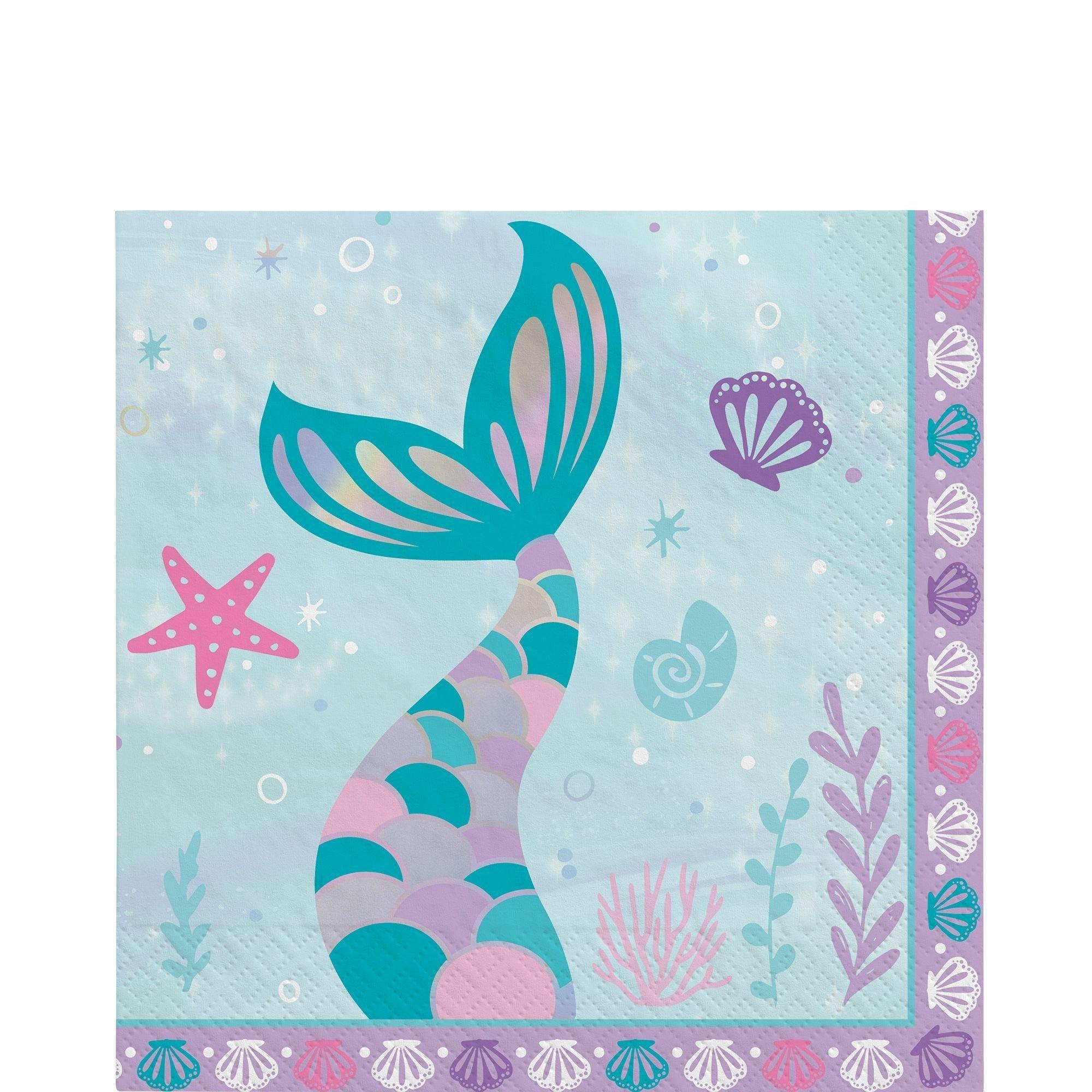 Shimmering Mermaids Party Supplies Pack for 8 Guests - Kit Includes Plates, Napkins & Table Cover