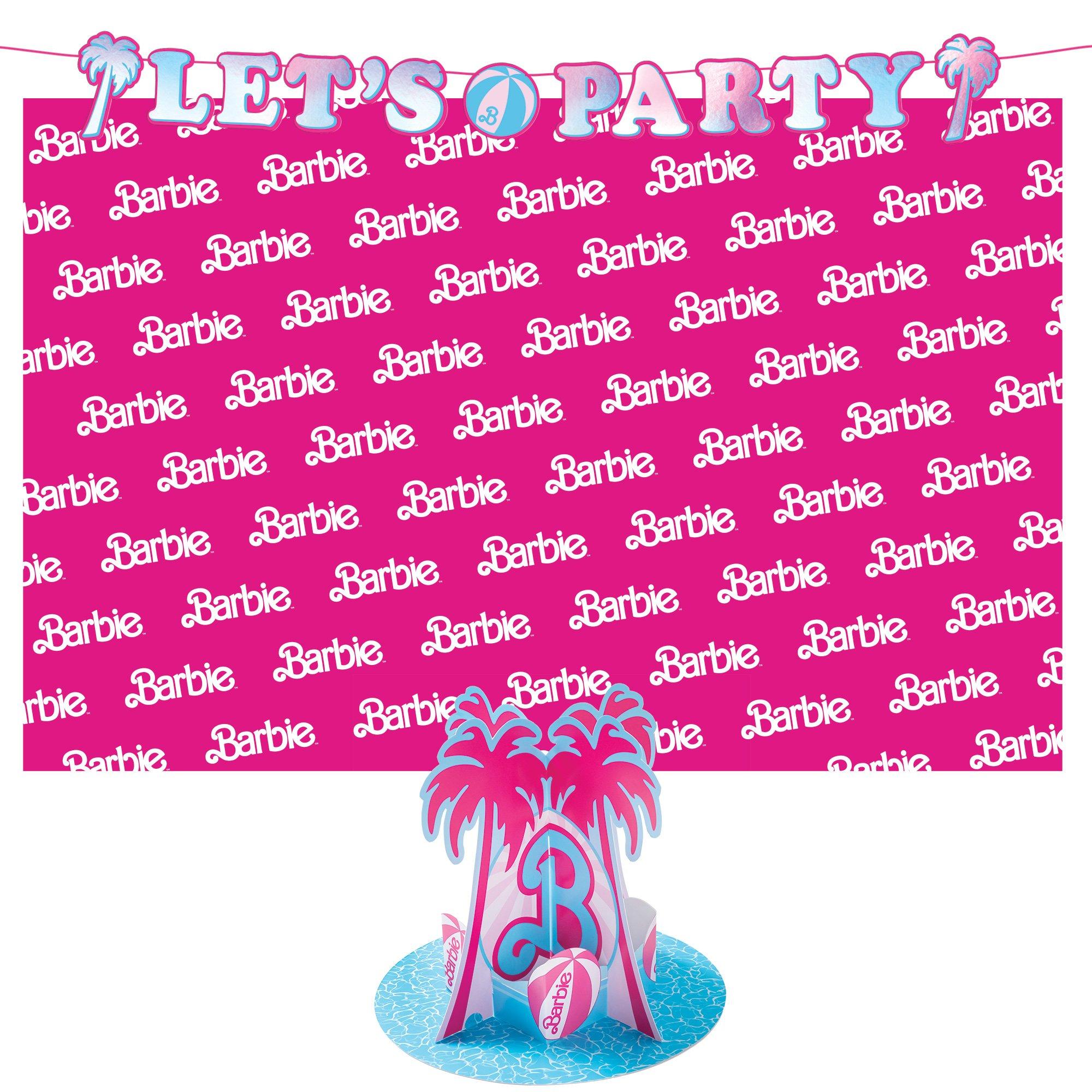 Malibu Barbie Party Decorating Supplies Pack - Kit Includes Banner, Scene Setter & Centerpiece
