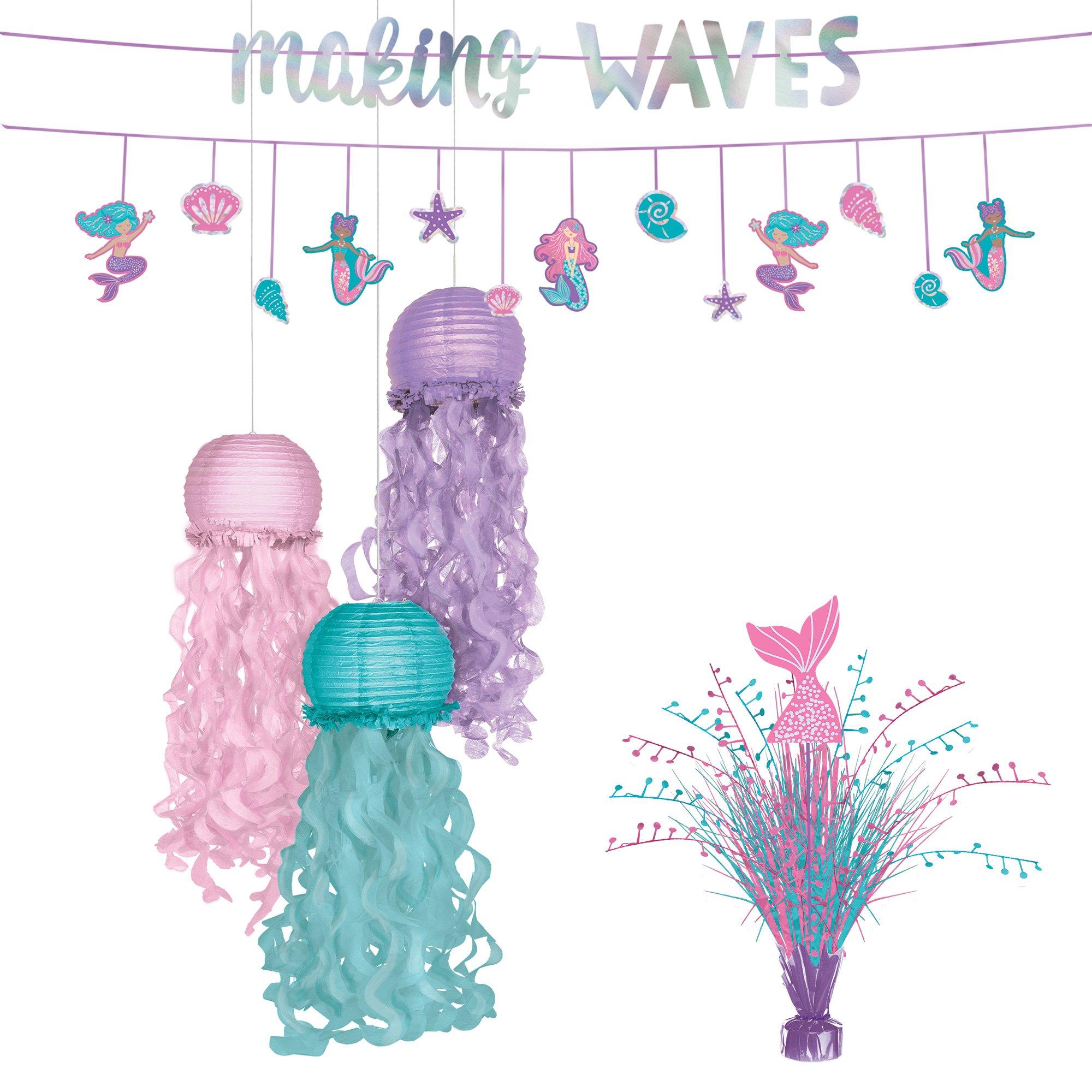 Shimmering Mermaids Party Decorating Supplies Pack - Kit Includes Banners, Lantern Decorations & Centerpiece