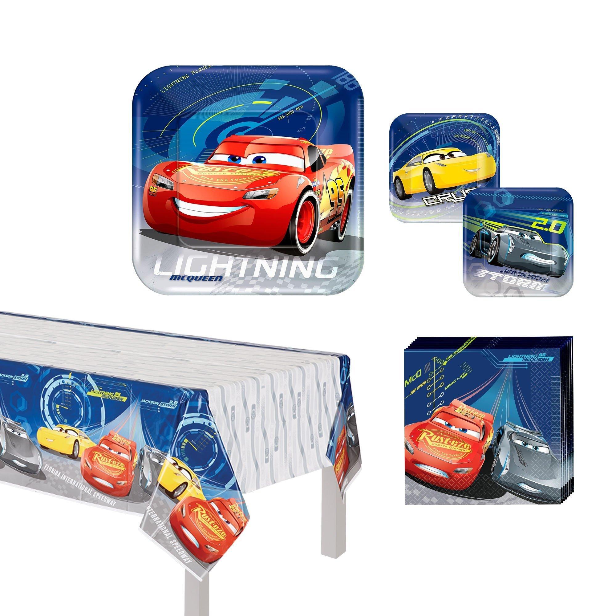 Cars 3 Birthday Party Supplies Pack for 8 Guests - Kit Includes Plates, Napkins & Table Cover