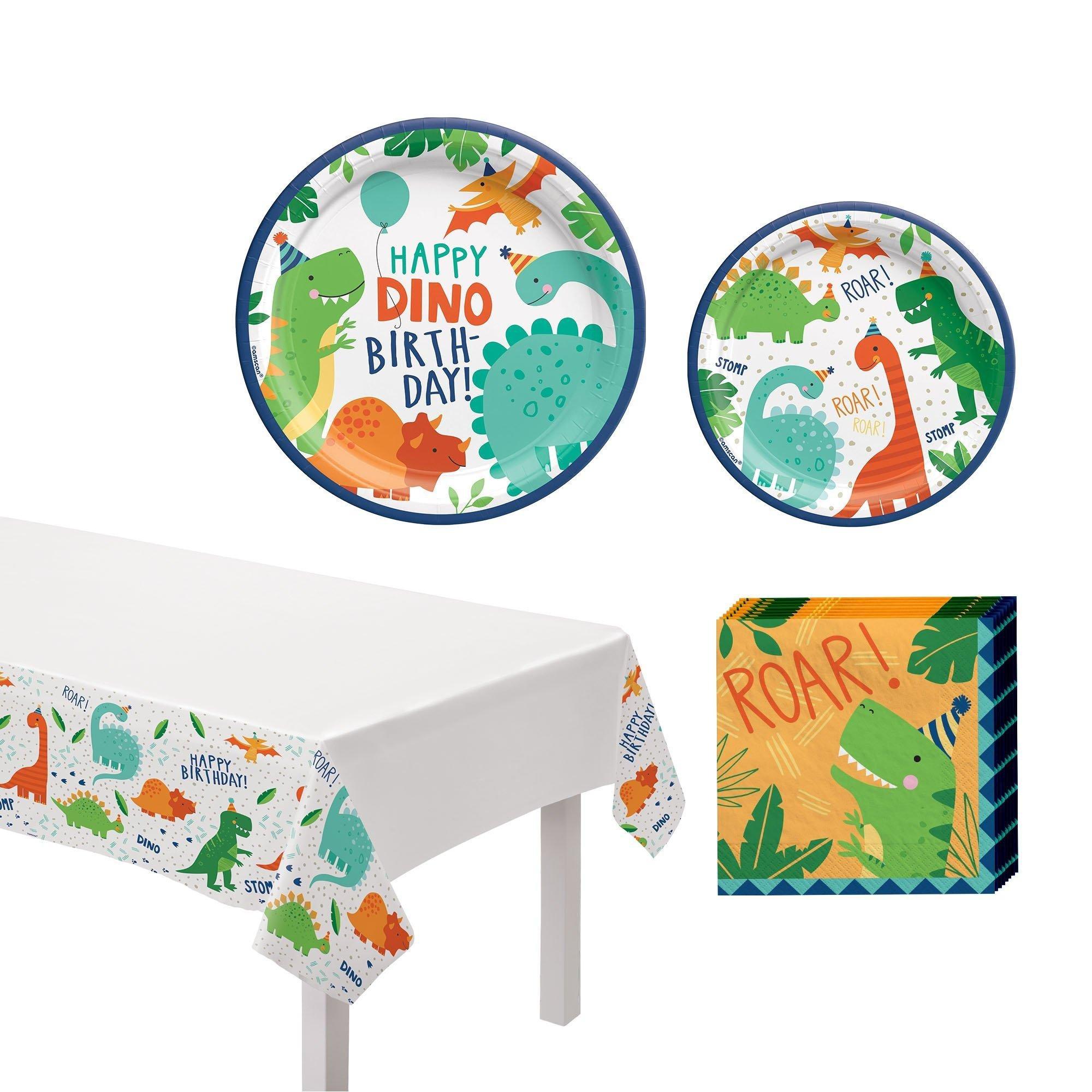 Dino-Mite Birthday Party Supplies Pack for 8 Guests - Kit Includes Plates, Napkins & Table Cover