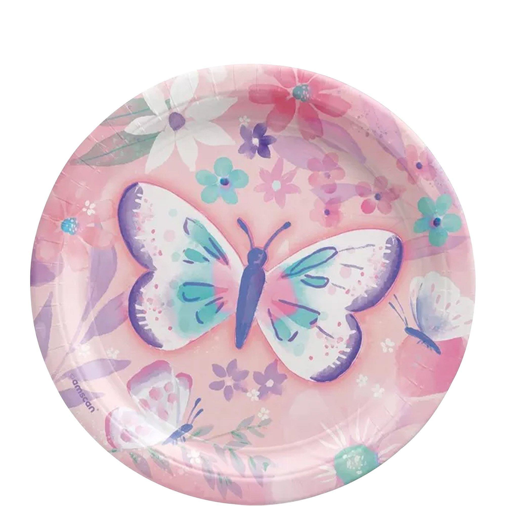 Flutter Butterfly Birthday Party Supplies Pack for 8 Guests - Kit Includes Plates, Napkins & Table Cover