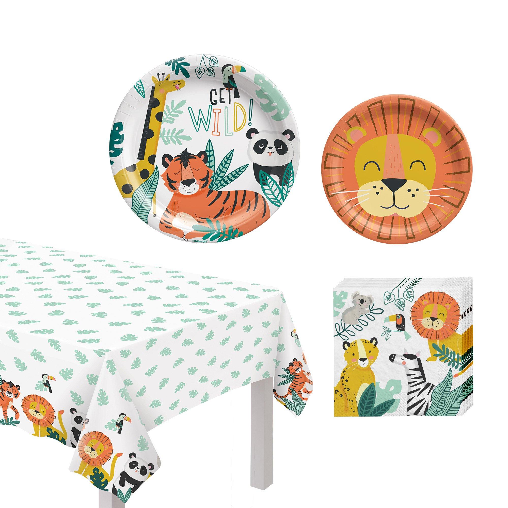 Get Wild Jungle Core Birthday Party Supplies Pack for 8 Guests - Kit Includes Plates, Napkins & Table Cover