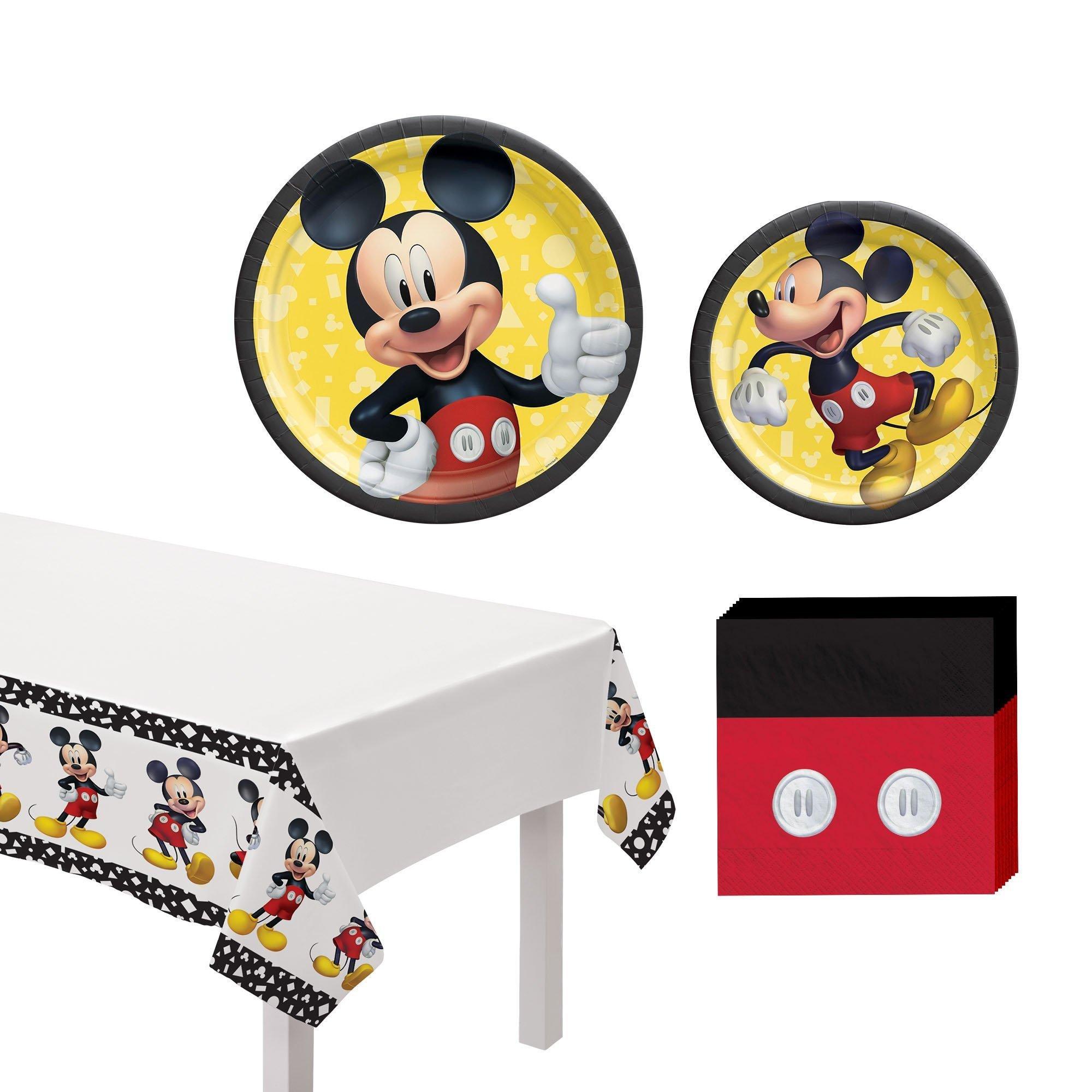 Mickey Mouse Forever Birthday Party Supplies Pack for 8 Guests - Kit Includes Plates, Napkins & Table Cover