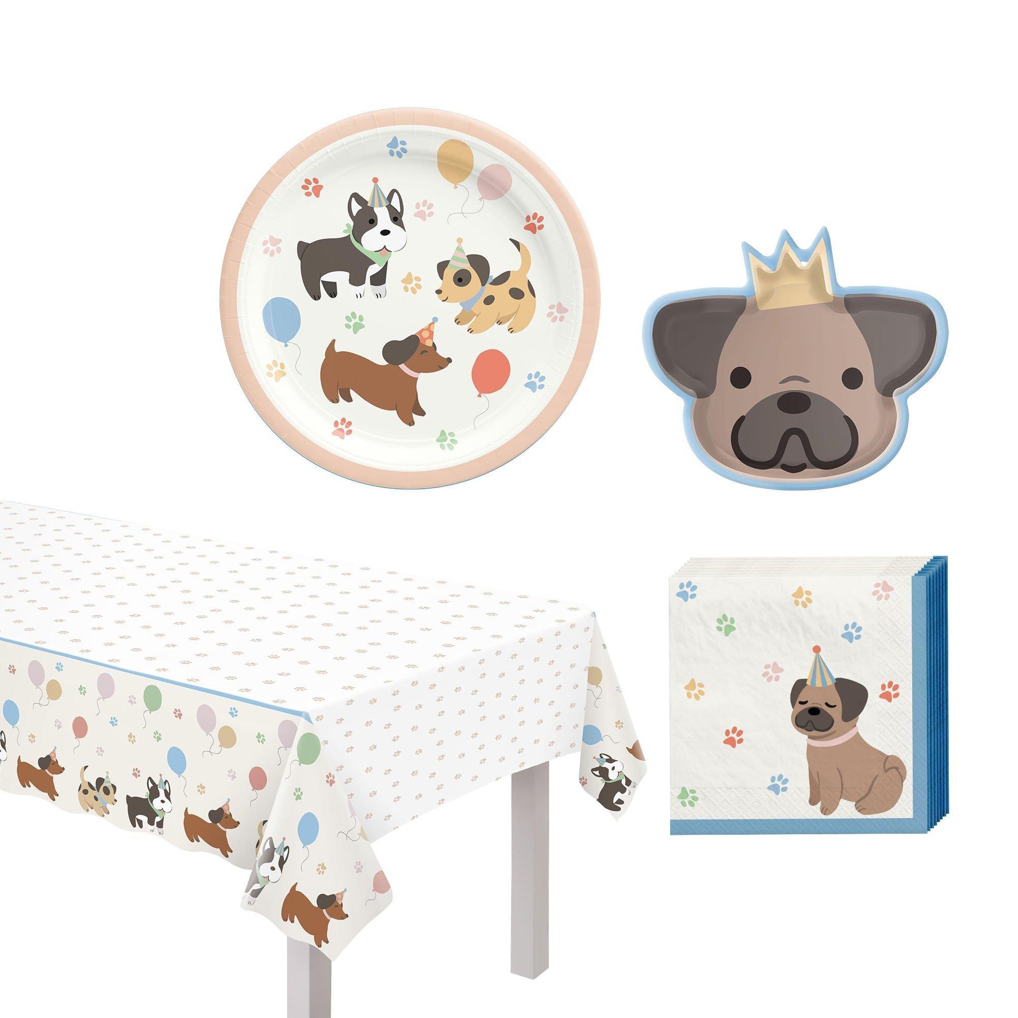 Pawsome Birthday Party Supplies Pack for 8 Guests - Kit Includes Plates, Napkins & Table Cover