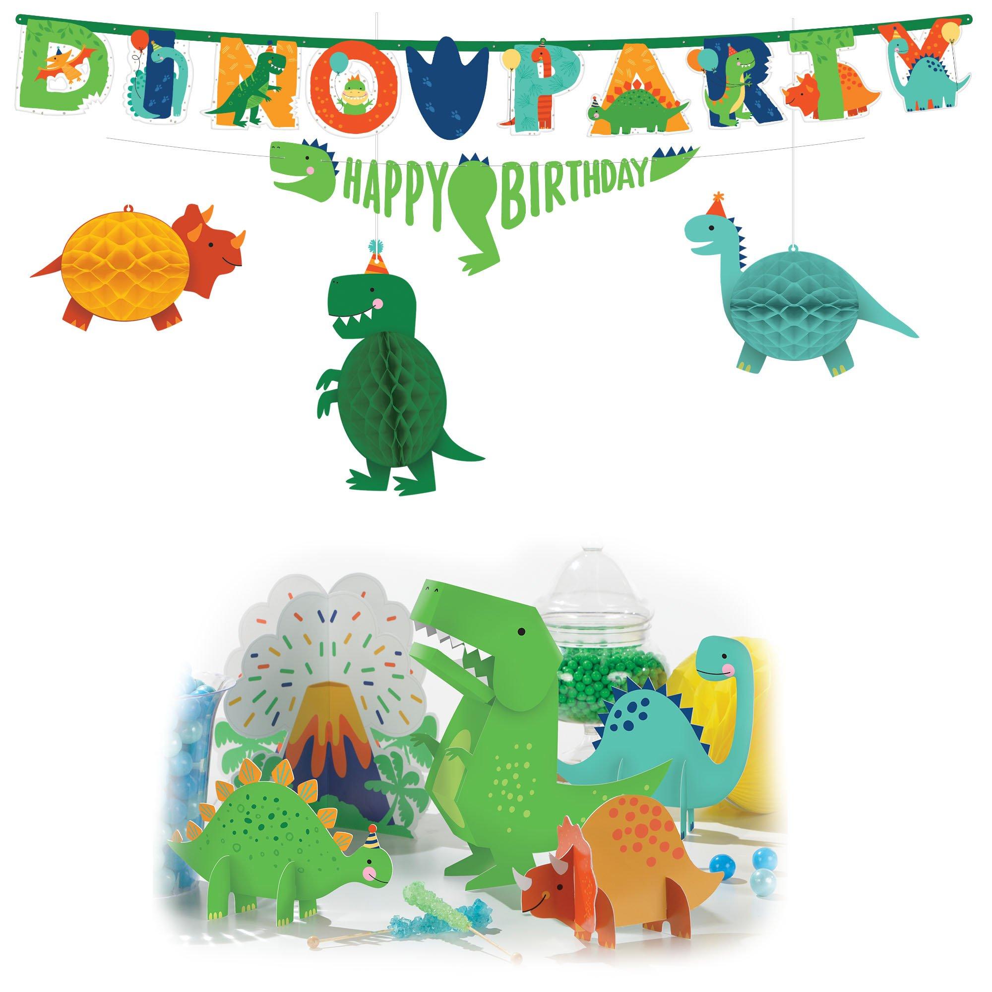 Dino-Mite Party Decorating Supplies Pack - Kit includes Banner, Honeycomb & Table Decorations