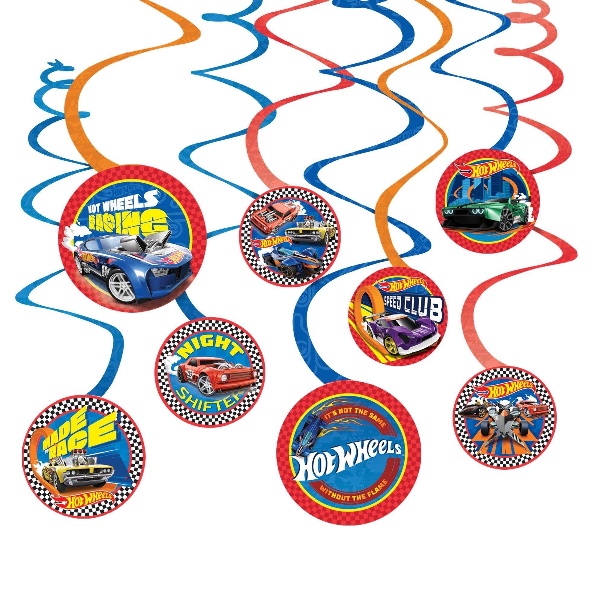 Hot Wheels Party Decorating Supplies Pack - Kit includes Banner, Swirls & Table Decorations