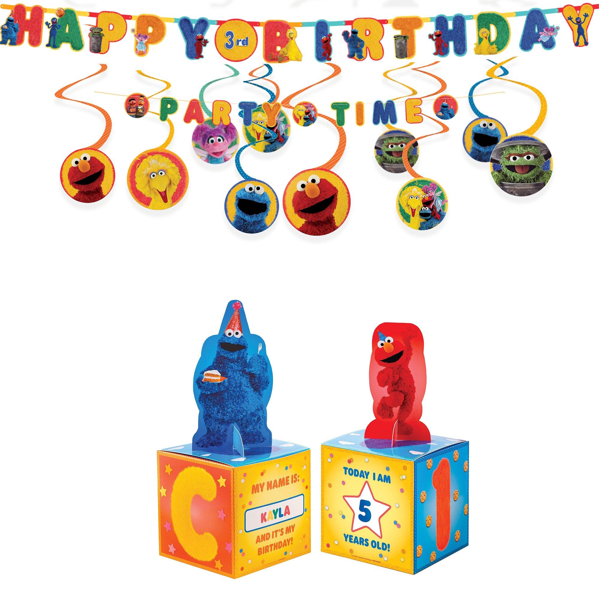 Sesame Street Party Decorating Supplies Pack - Kit includes Banner, Swirls & Table Centerpieces