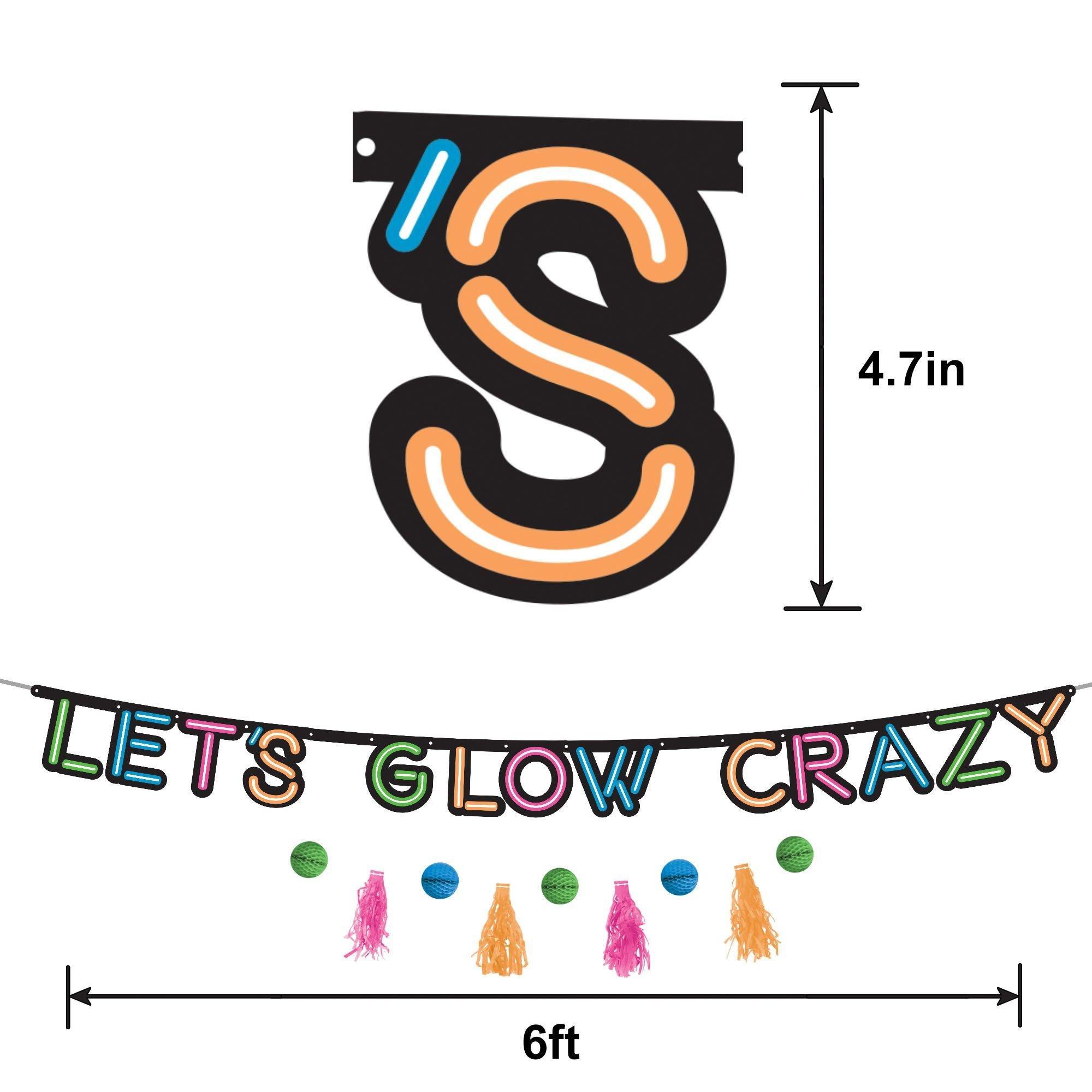 Glow Party Black Light Reactive Birthday Party Decorating Supplies Pack - Kit Includes Banner, Streamers & Table Decorations