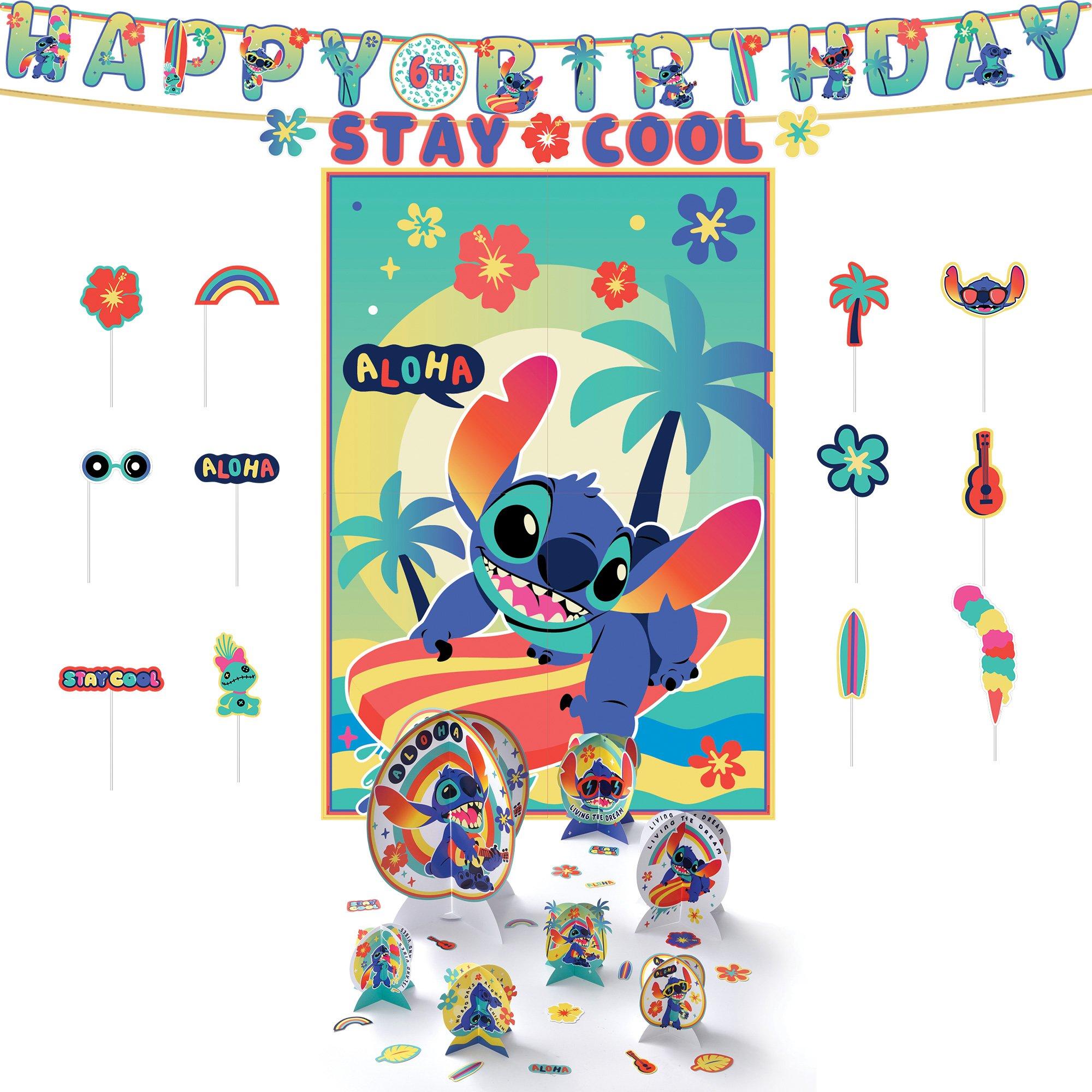 Stitch Aloha Birthday Party Decorating Supplies Pack - Kit Includes Banner, Scene Setter & Table Decorations