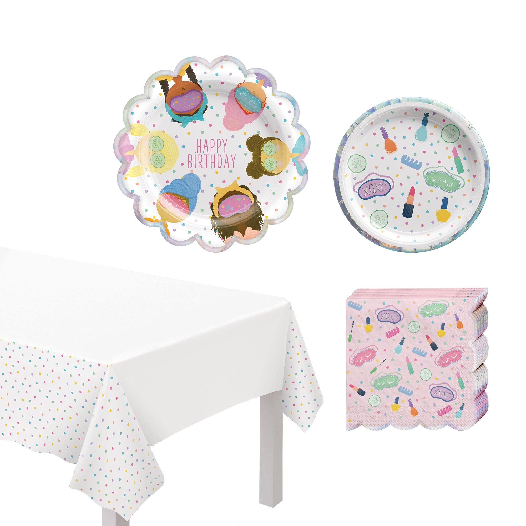 Spa Party Core Birthday Party Supplies Pack for 8 Guests - Kit Includes Plates, Napkins & Table Cover