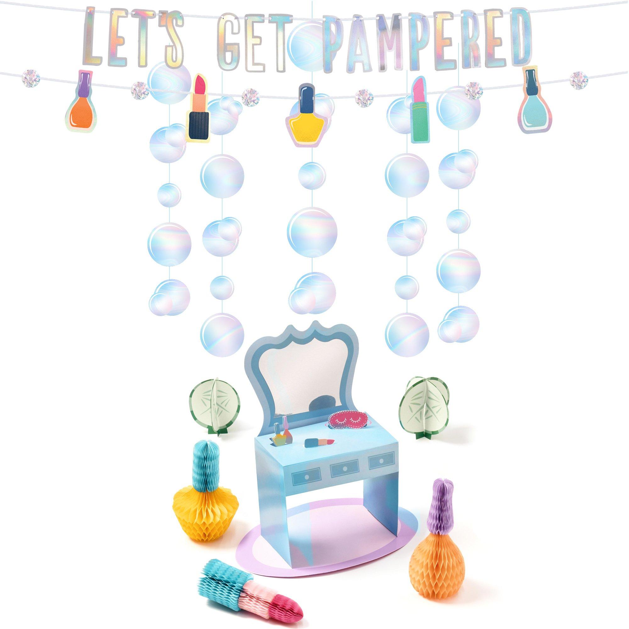 Spa Party Birthday Party Decorating Supplies Pack - Kit Includes Banner, Bubble String & Table Decorations