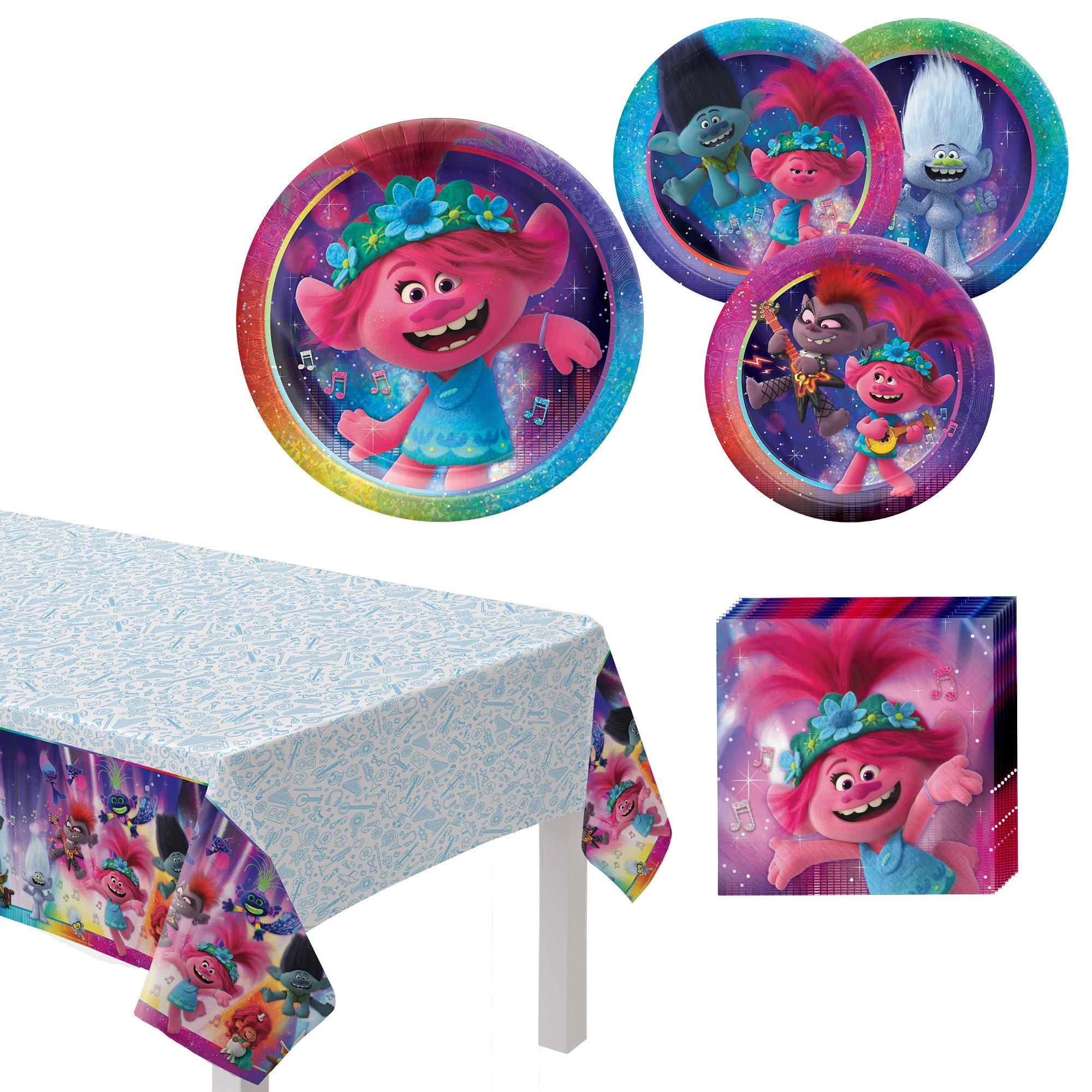 Trolls World Tour Core Birthday Party Supplies Pack for 8 Guests - Kit Includes Plates, Napkins & Table Cover