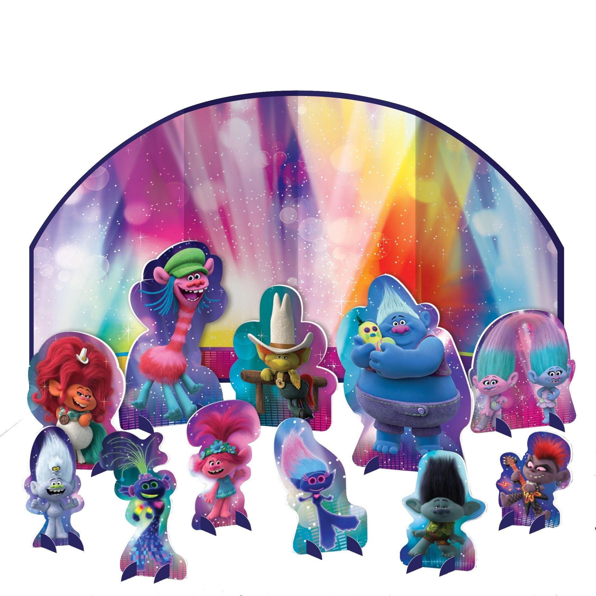 Trolls World Tour Birthday Party Decorating Supplies Pack - Kit Includes Banner, Backdrop & Table Decorations