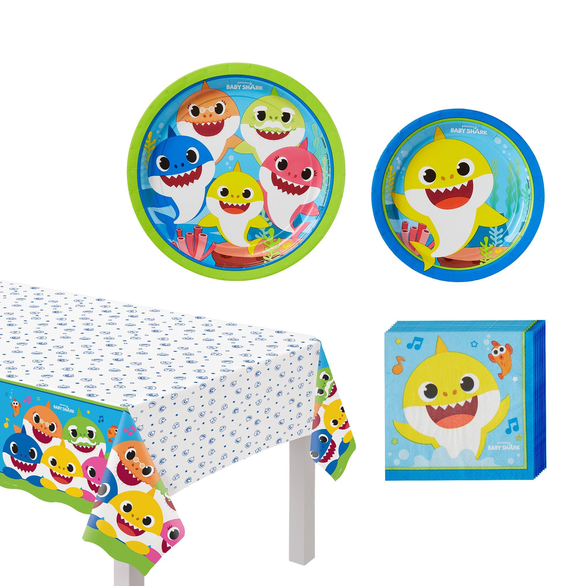 Baby Shark Core Birthday Party Supplies Pack for 8 Guests - Kit Includes Plates, Napkins & Table Cover