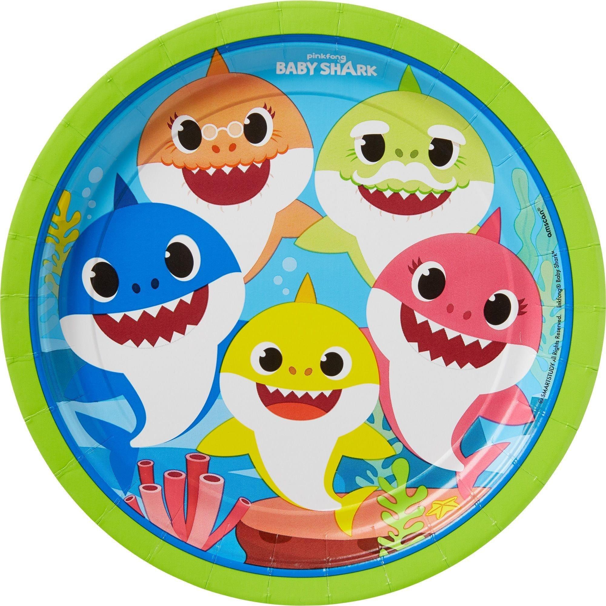 Baby Shark Core Birthday Party Supplies Pack for 8 Guests - Kit Includes Plates, Napkins & Table Cover