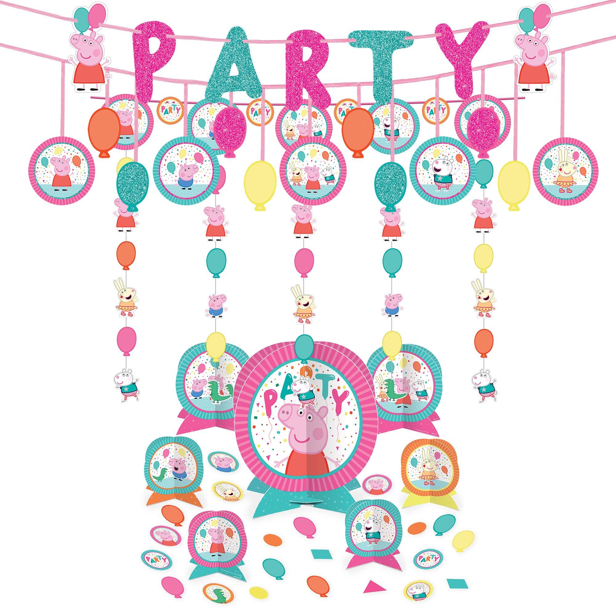 Peppa Pig Confetti Birthday Party Decorating Supplies Pack - Kit Includes Banner, Garland & Table Decorations