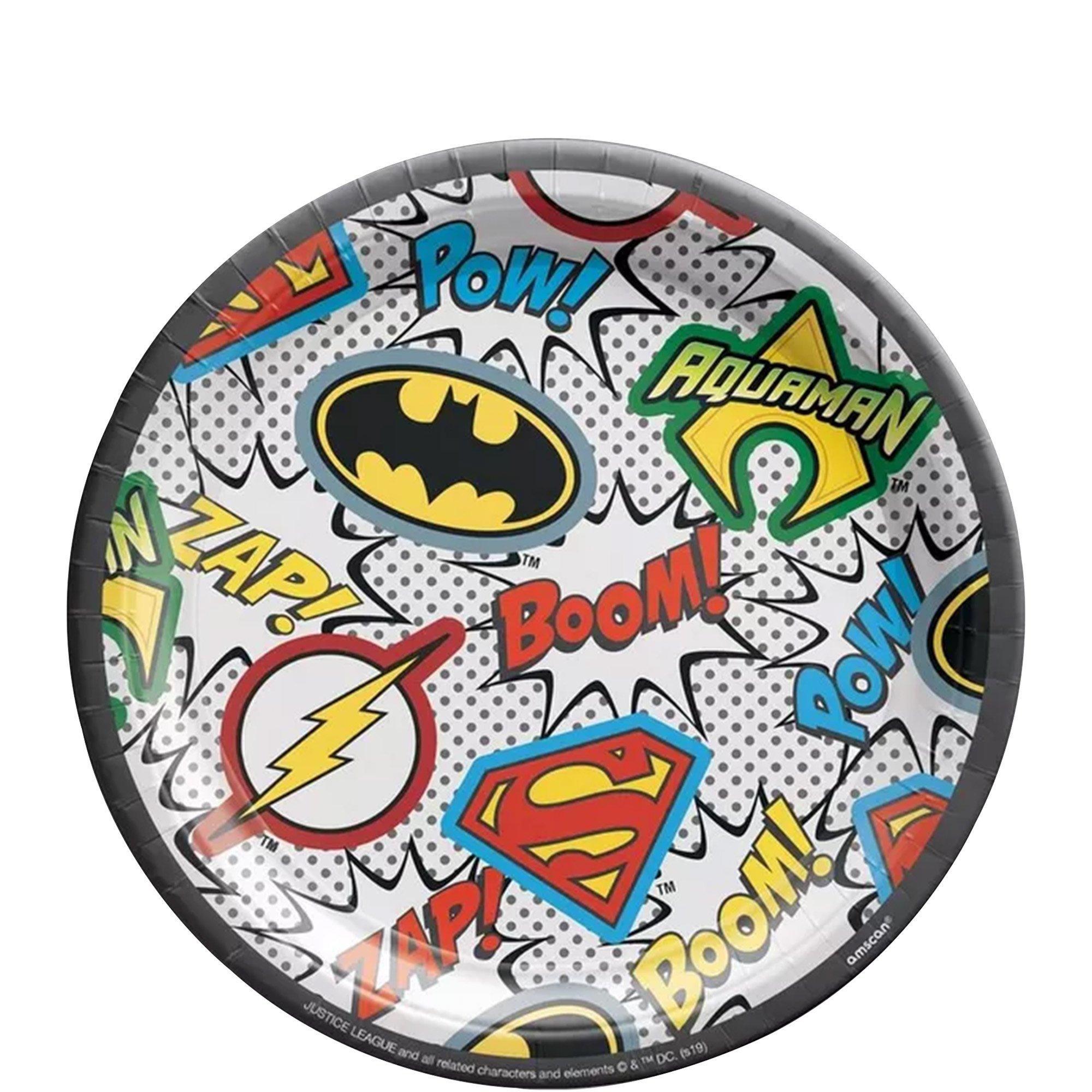 Justice League Heroes Unite Core Birthday Party Supplies Pack for 8 Guests - Kit Includes Plates, Napkins & Table Cover