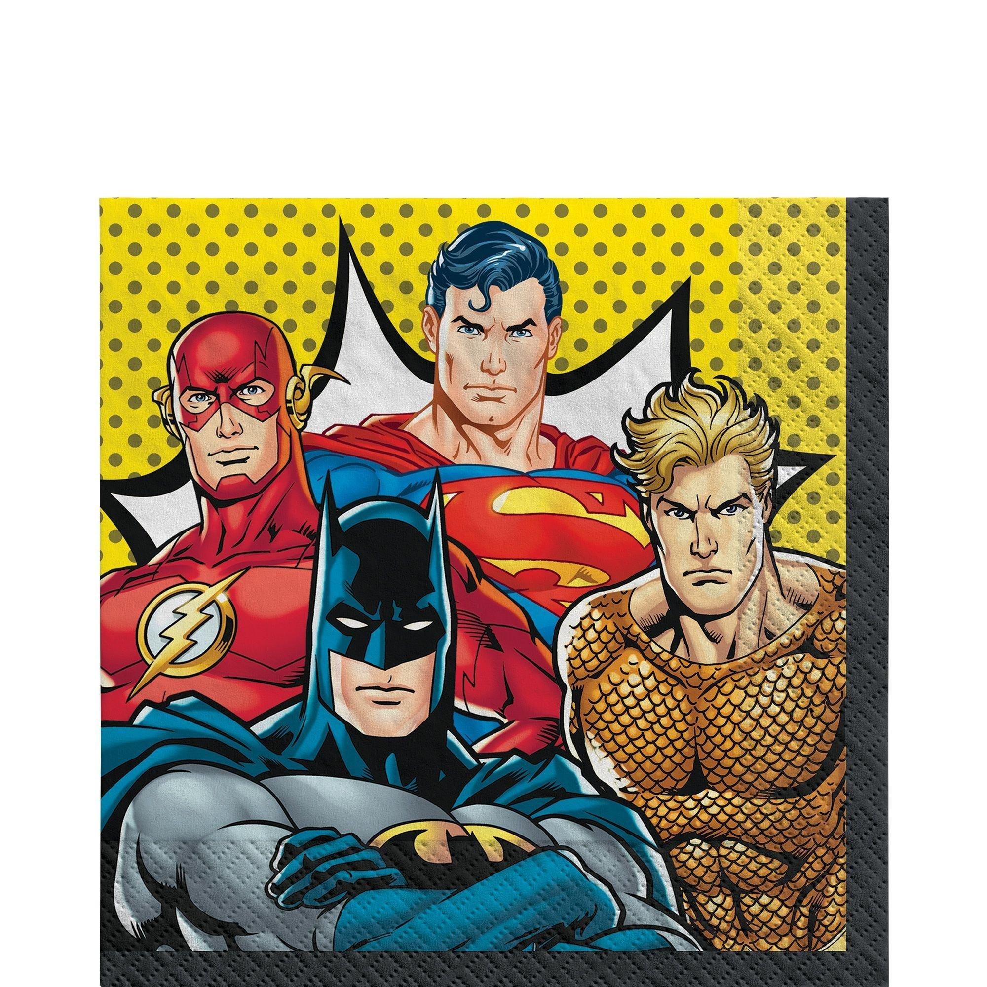 Justice League Heroes Unite Core Birthday Party Supplies Pack for 8 Guests - Kit Includes Plates, Napkins & Table Cover