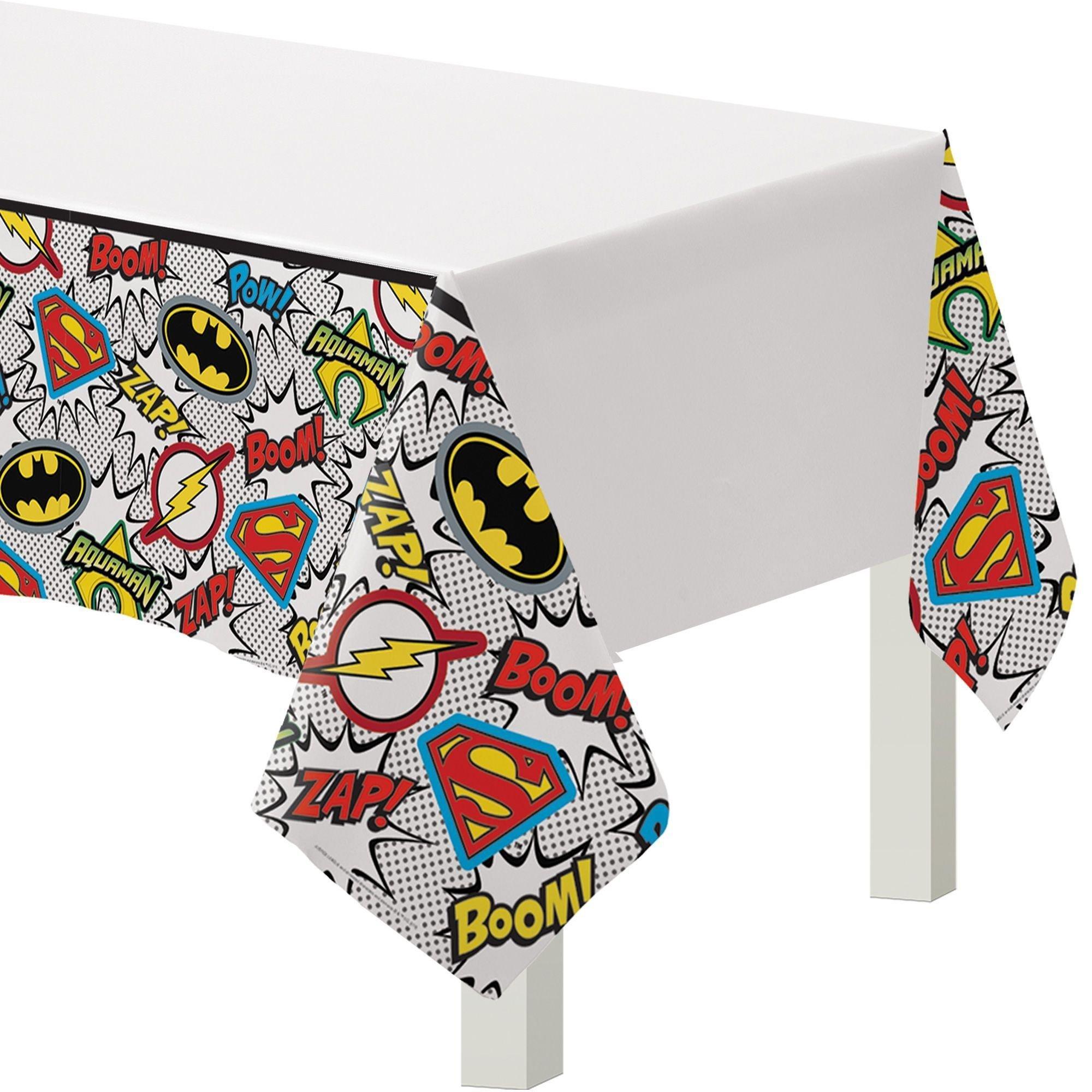 Justice League Heroes Unite Core Birthday Party Supplies Pack for 8 Guests - Kit Includes Plates, Napkins & Table Cover