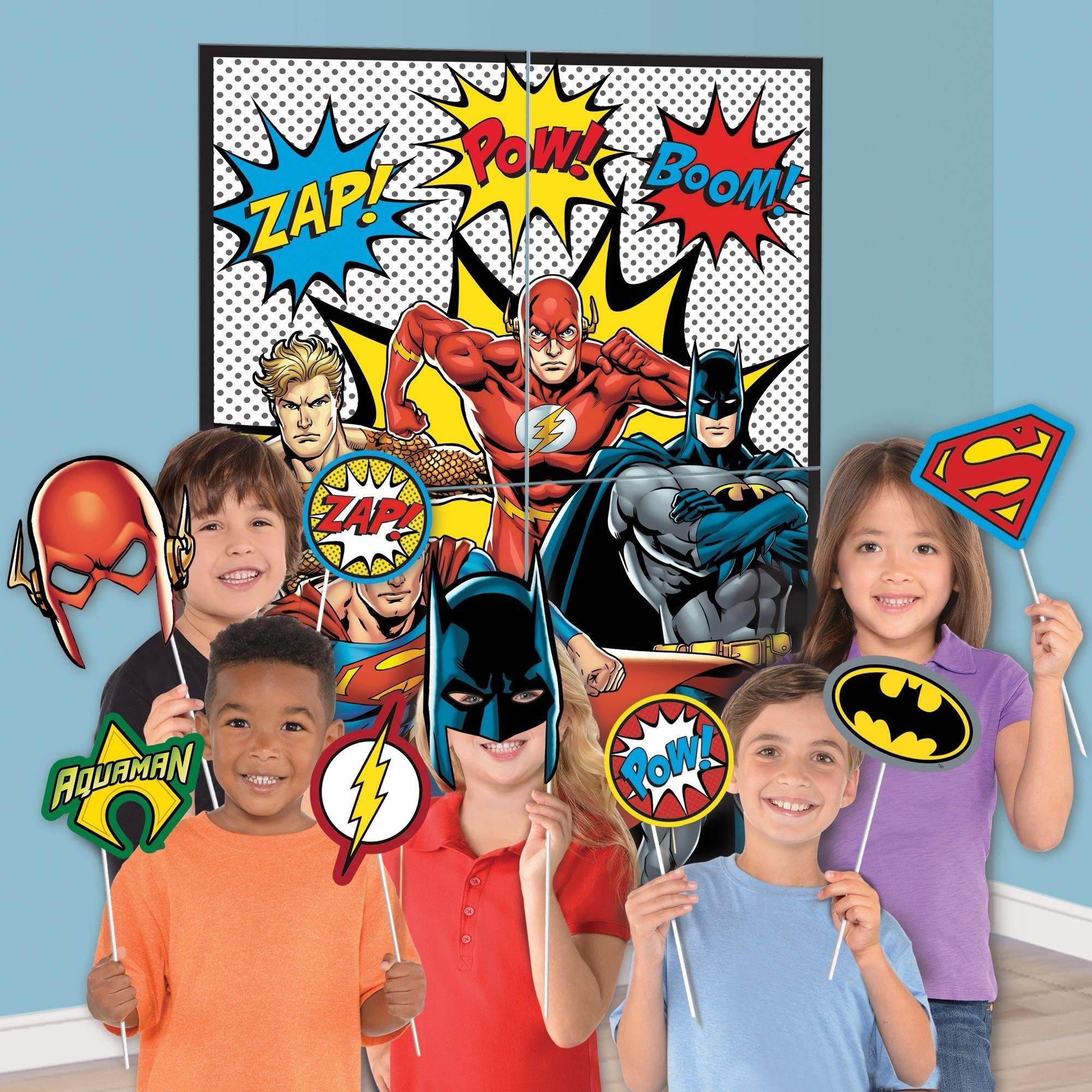 Justice League Heroes Unite Birthday Party Decorating Supplies Pack - Kit Includes Banner, Scene Setter & Table Decorations