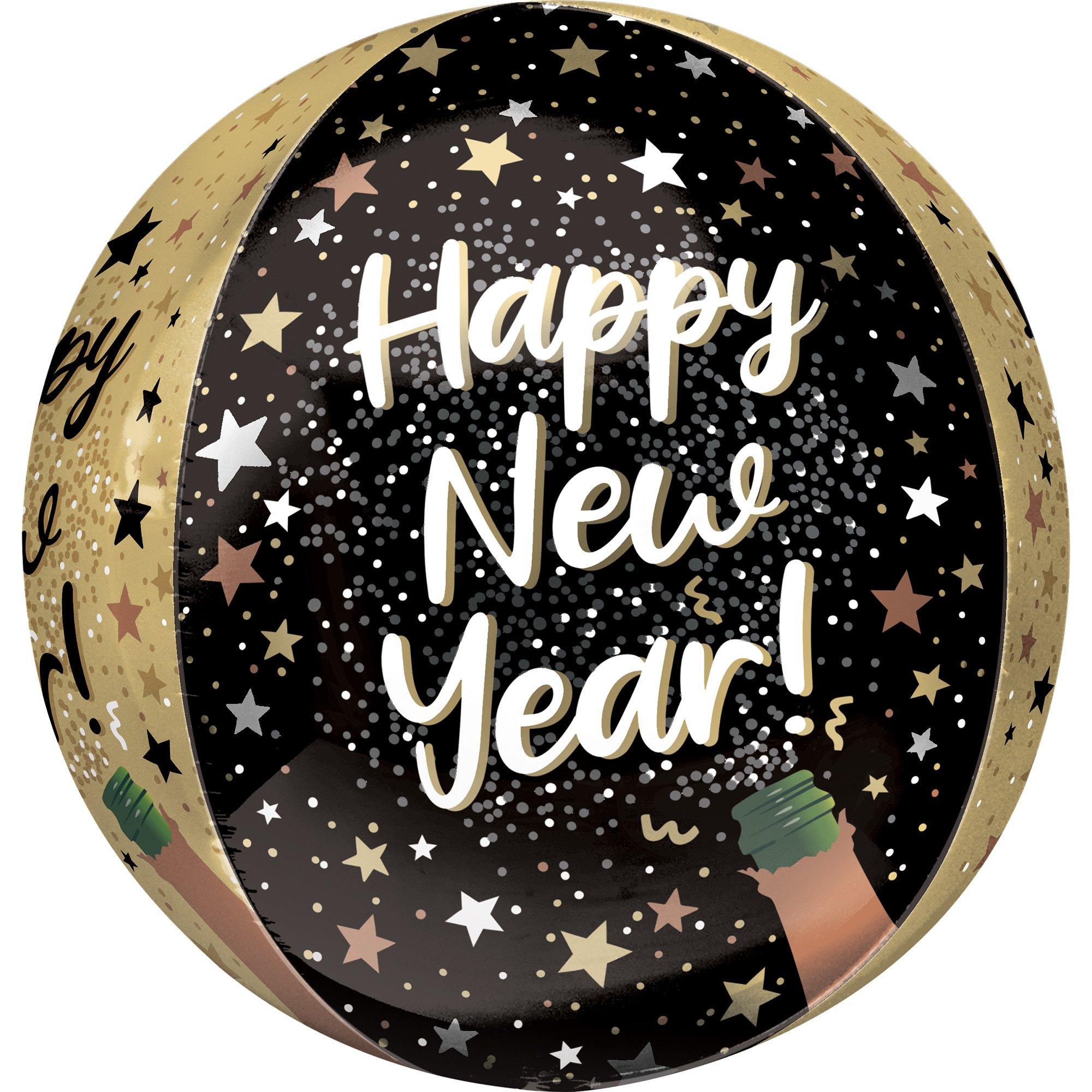 Happy New Year Orbz Balloon, 15in x 16in - Natural Sparkle