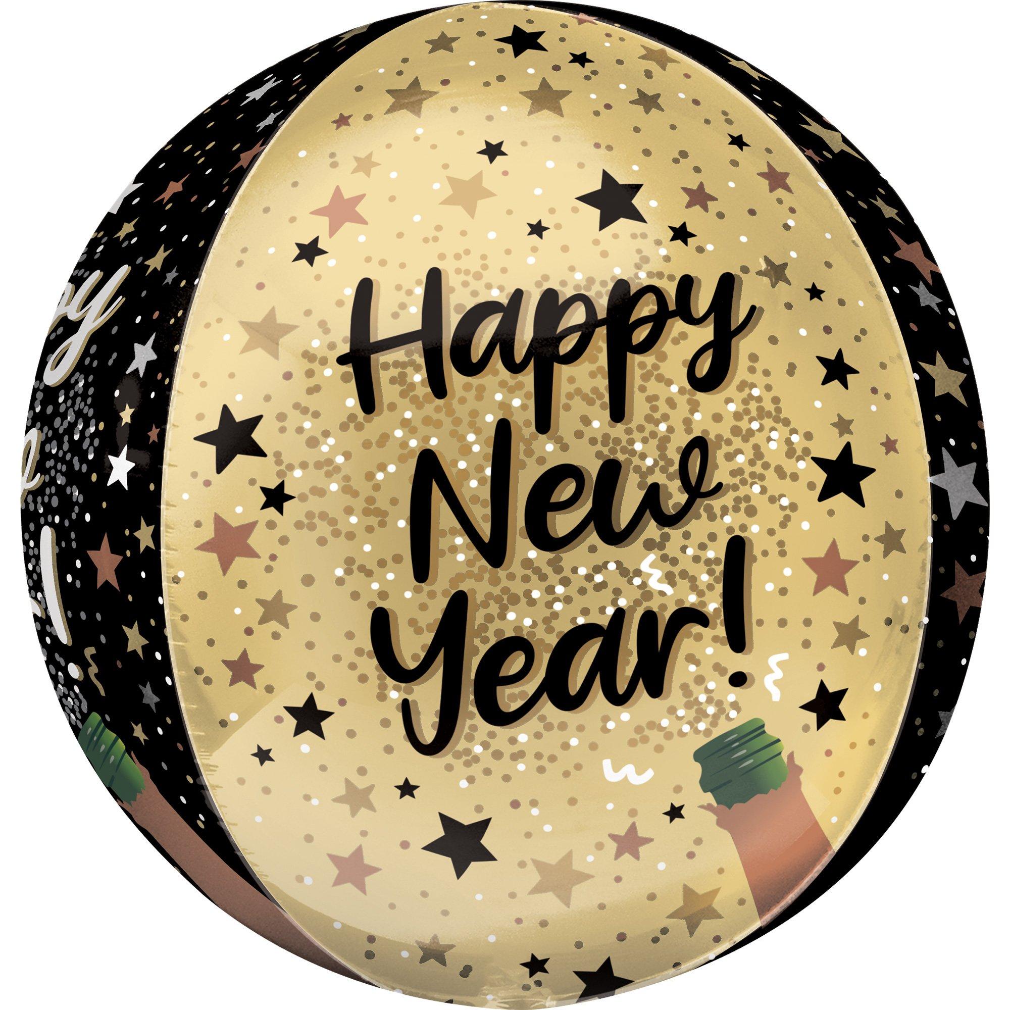 Happy New Year Orbz Balloon, 15in x 16in - Natural Sparkle