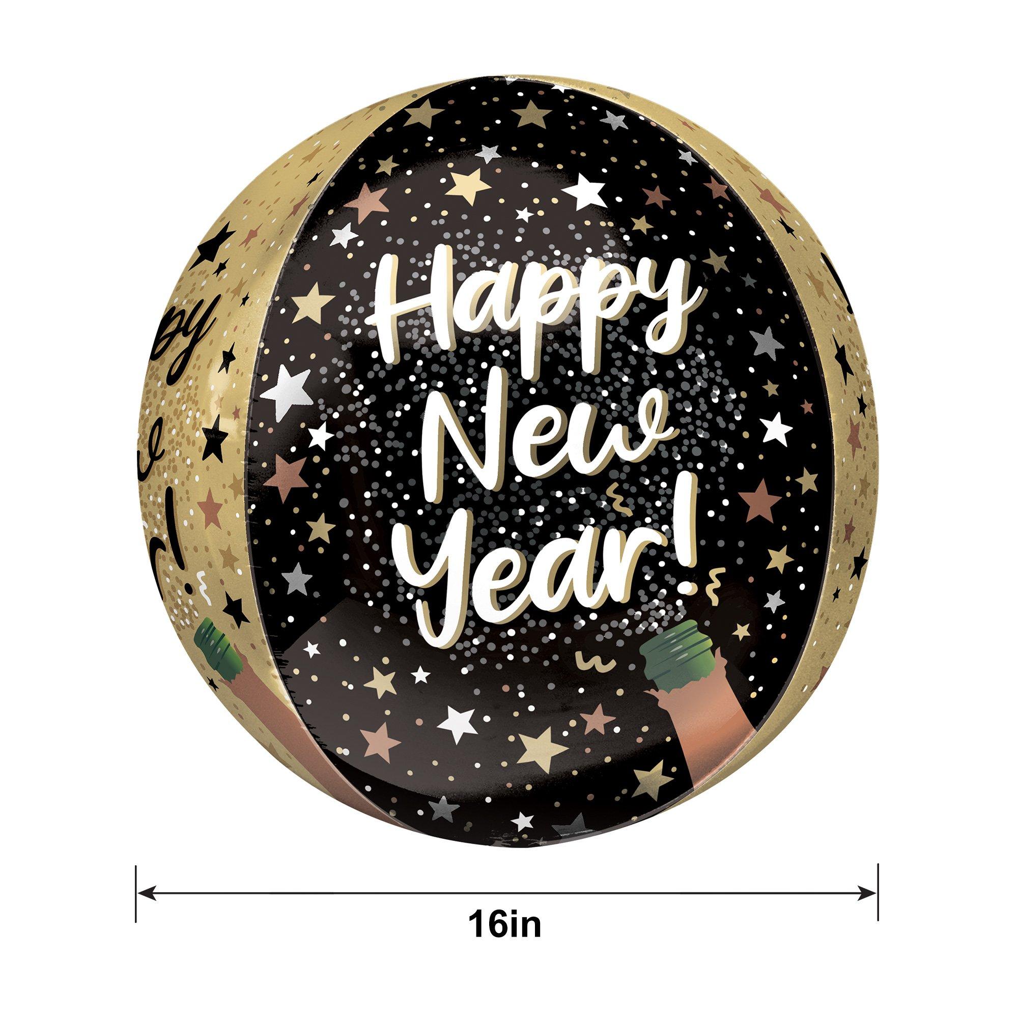 Happy New Year Orbz Balloon, 15in x 16in - Natural Sparkle