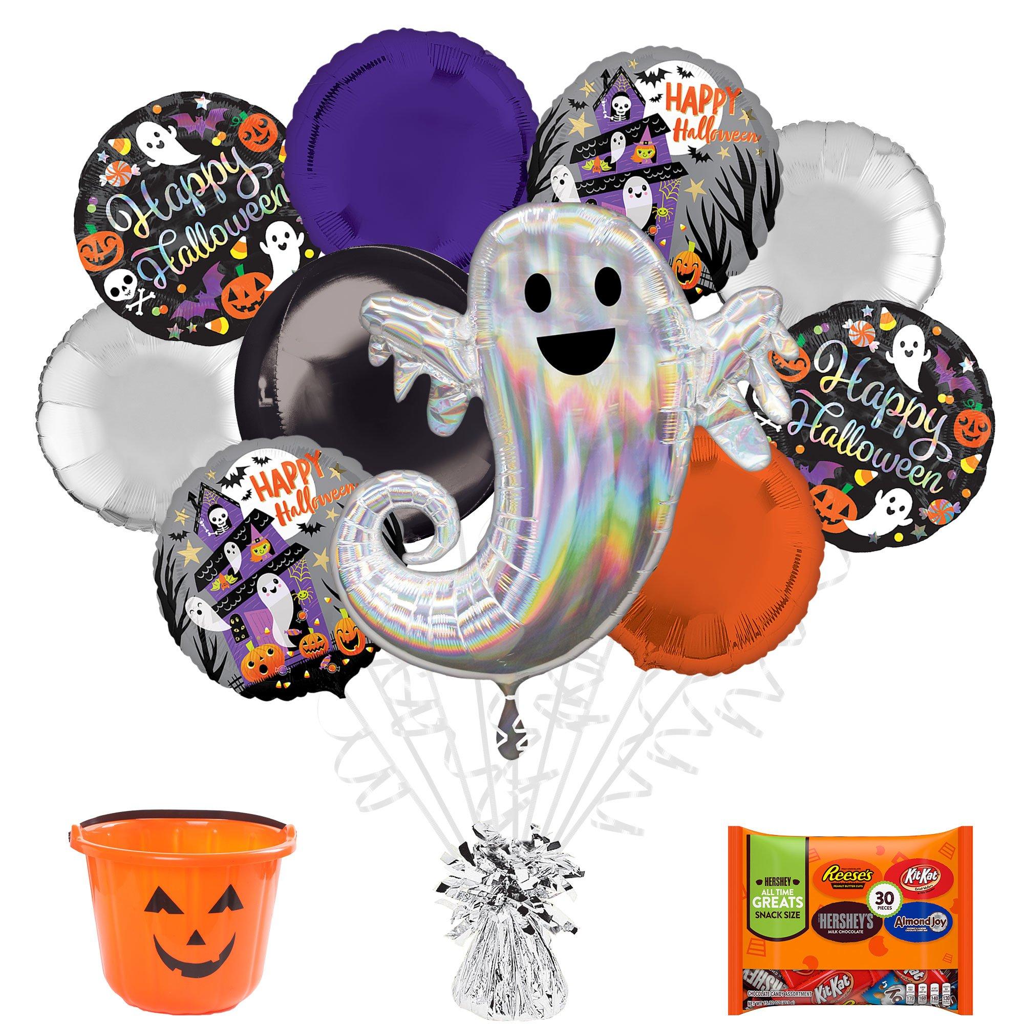 Haunted House Halloween Foil Balloon Bouquet with Balloon Weight, Candy & Bucket, 13pc