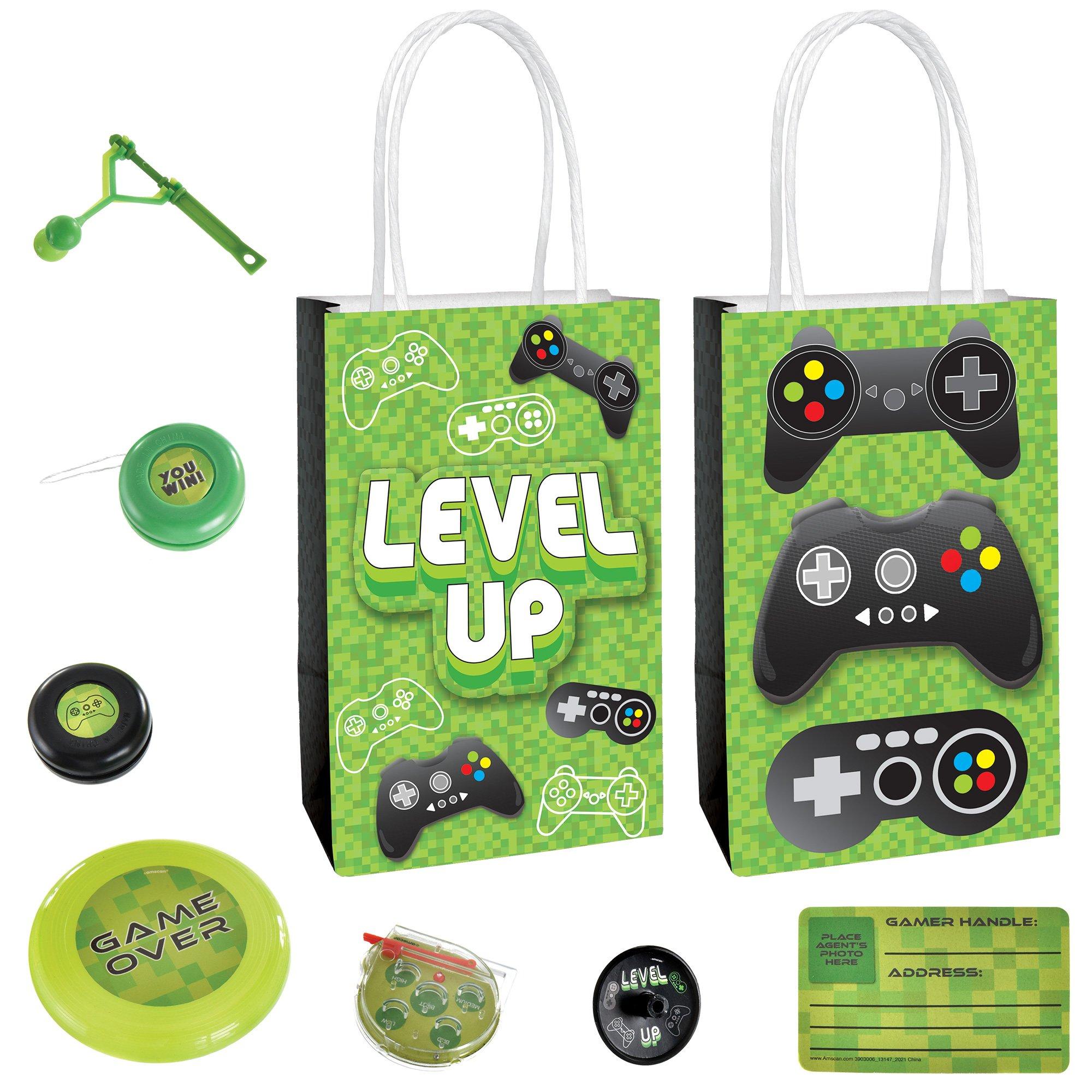 Level Up Party Favor Supplies Pack for 8 Guests - Kit Includes Favor Bags & Favor Pack