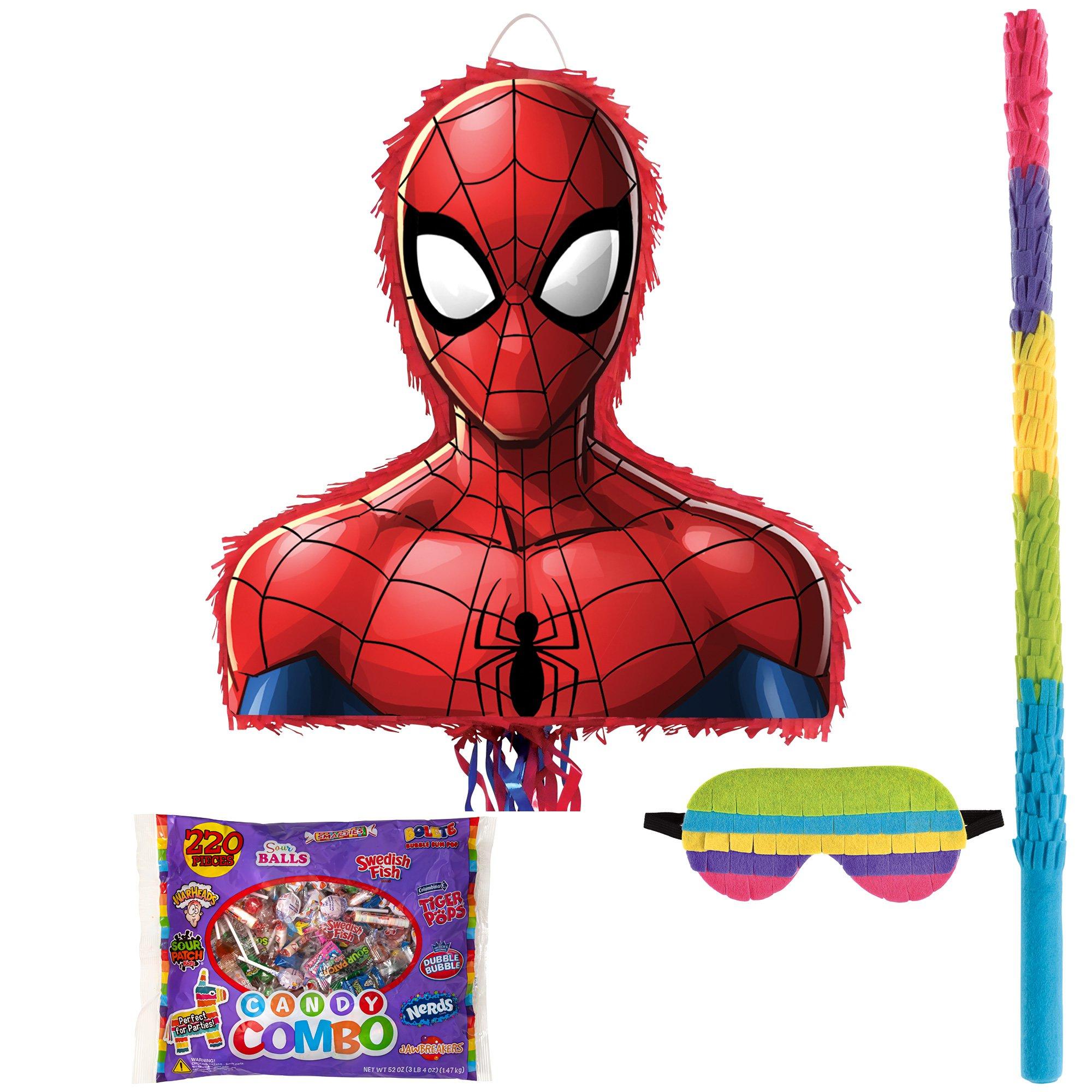 Pull String Spider-Man Pinata Kit - Includes Pinata, Candy Combo Mix (3.25lb), Stick & Blindfold