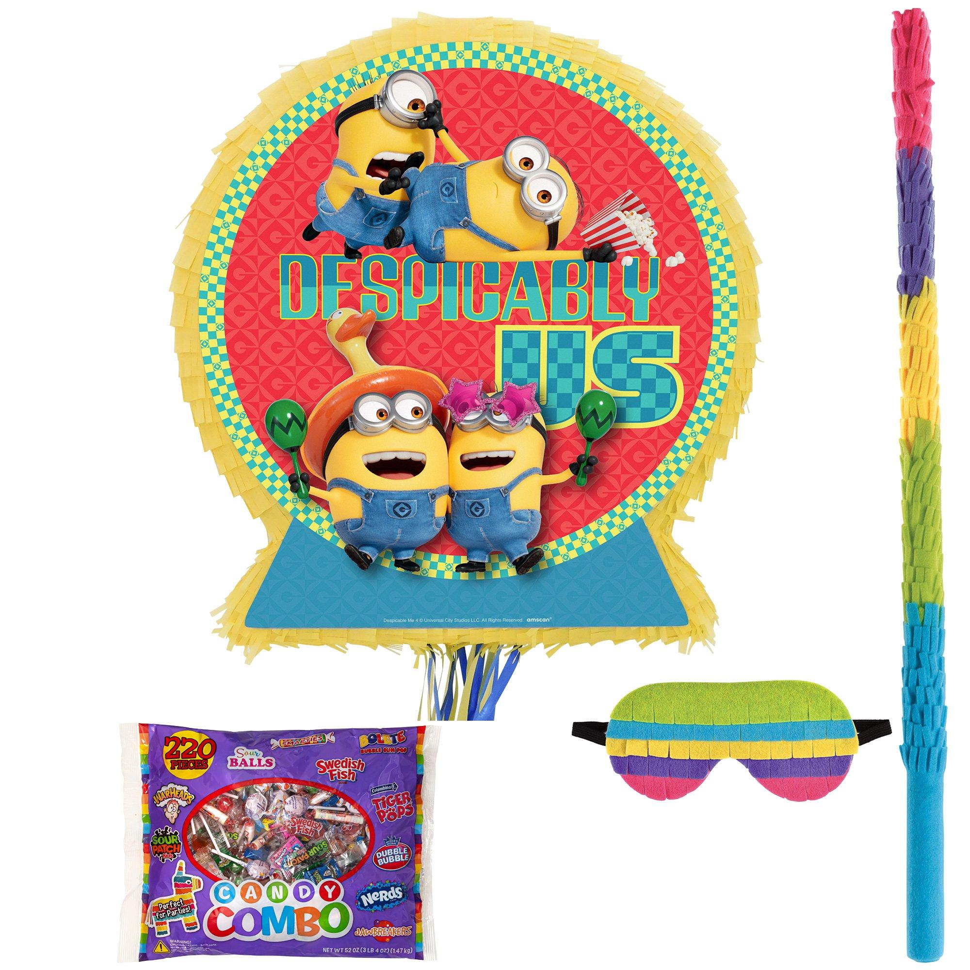 Pull String Minions Despicable Me 4 Pinata Kit - Includes Pinata, Candy Combo Mix (3.25lb), Stick & Blindfold