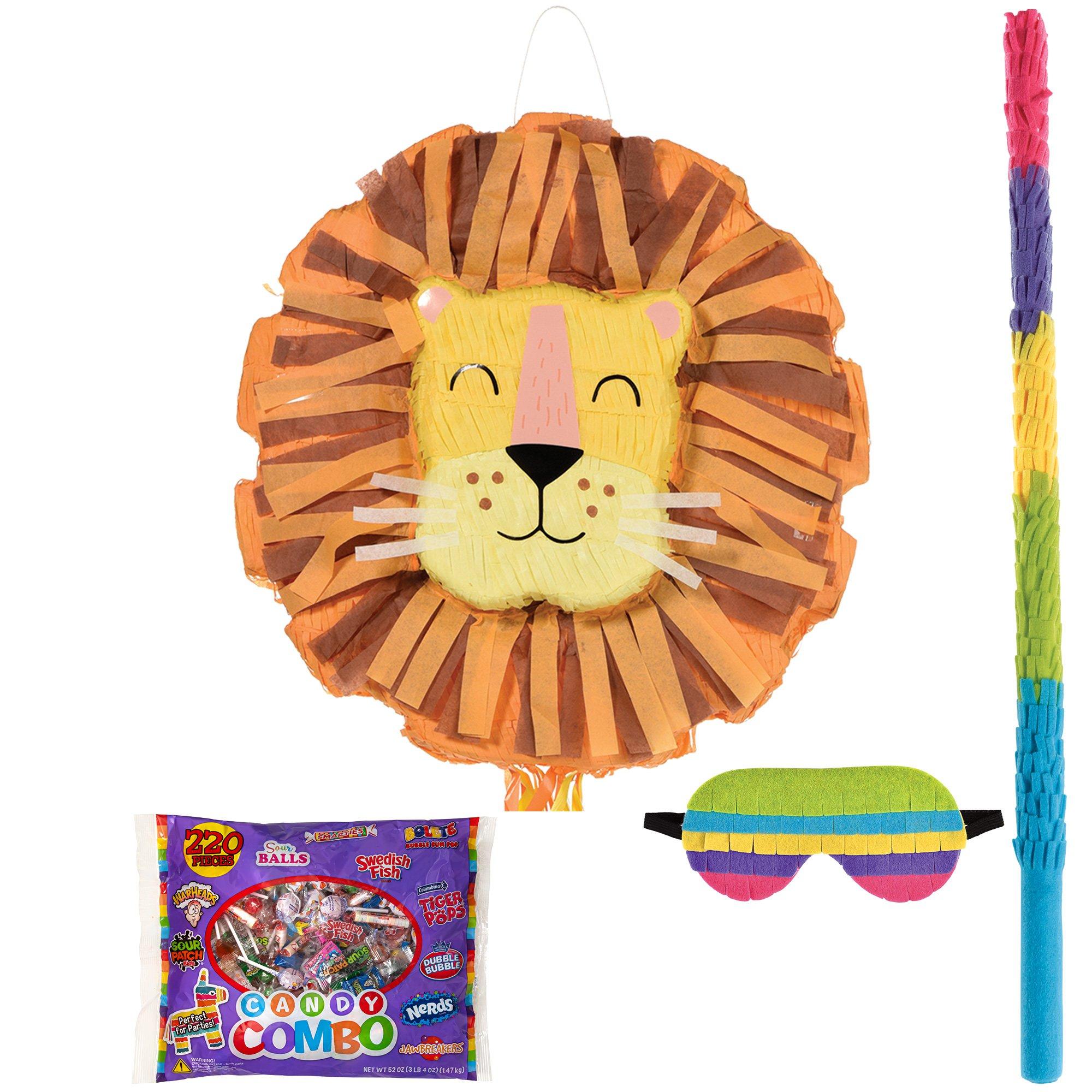 Pull String Get Wild Lion Pinata Kit - Includes Pinata, Candy Combo Mix (3.25lb), Stick & Blindfold