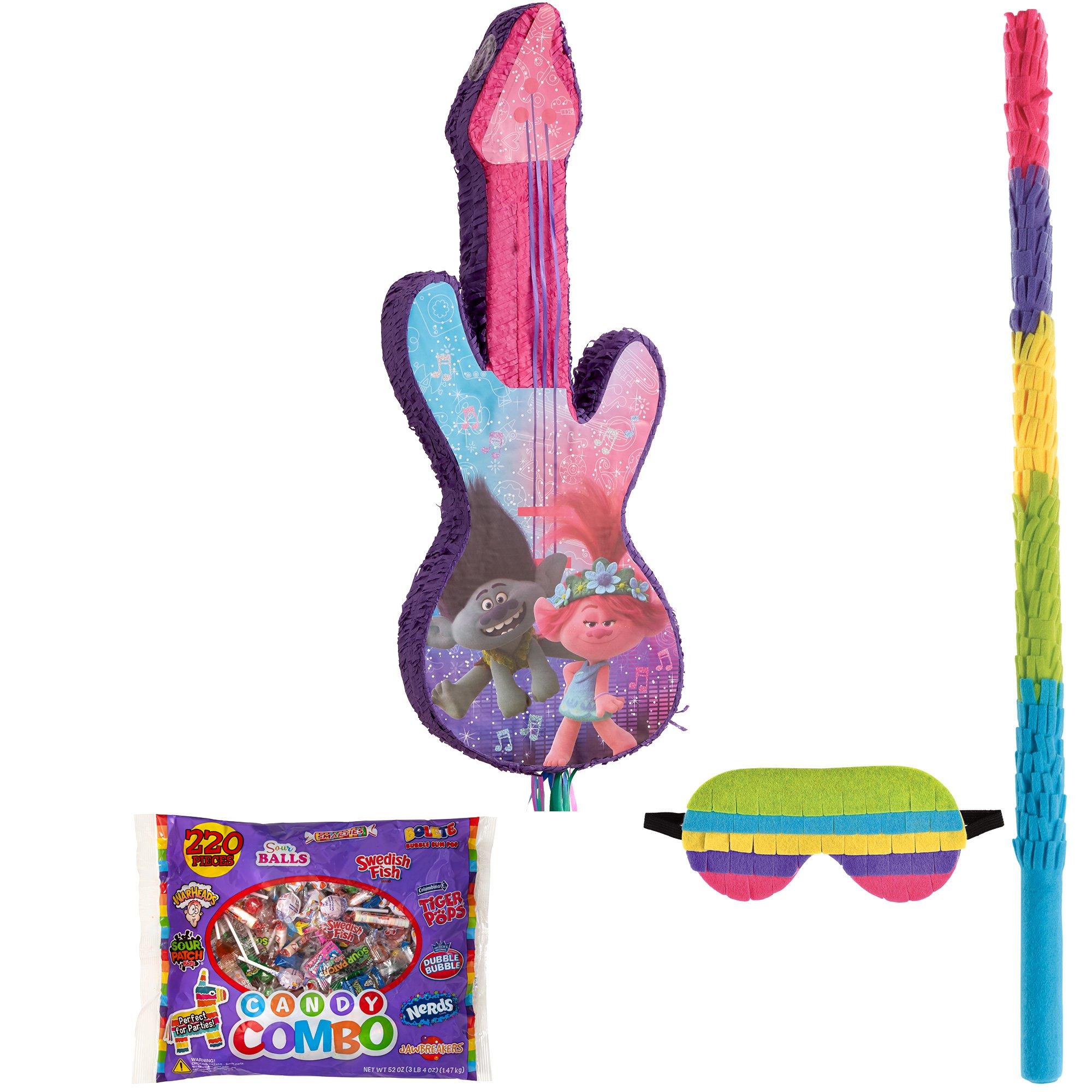 DreamWorks Trolls World Tour Guitar Pull String Pinata Kit - Includes Pinata, Candy Combo Mix (3.25lb), Stick & Blindfold