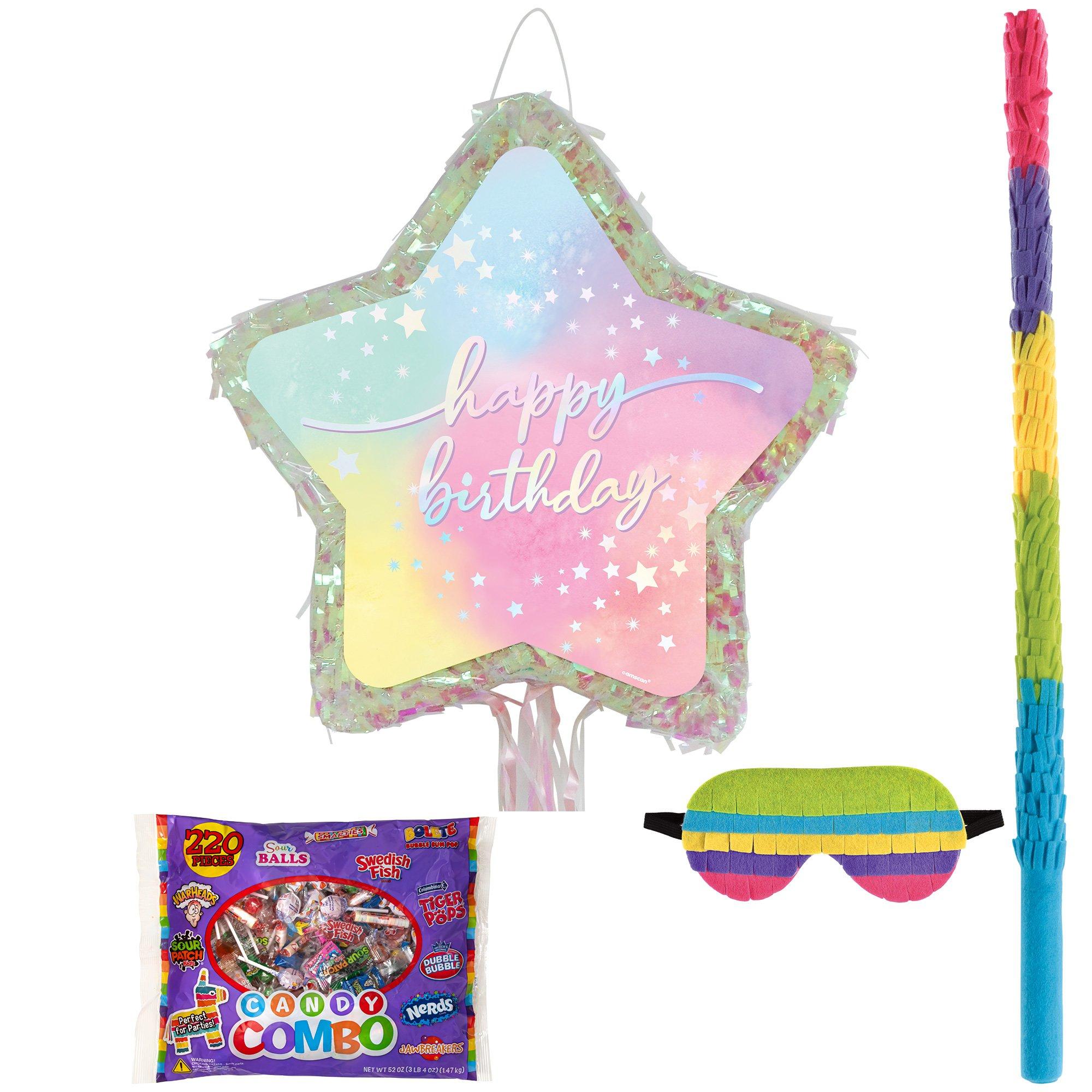 Luminous Birthday 3D Pull String Pinata Kit - Includes Pinata, Candy Combo Mix (3.25lb), Stick & Blindfold