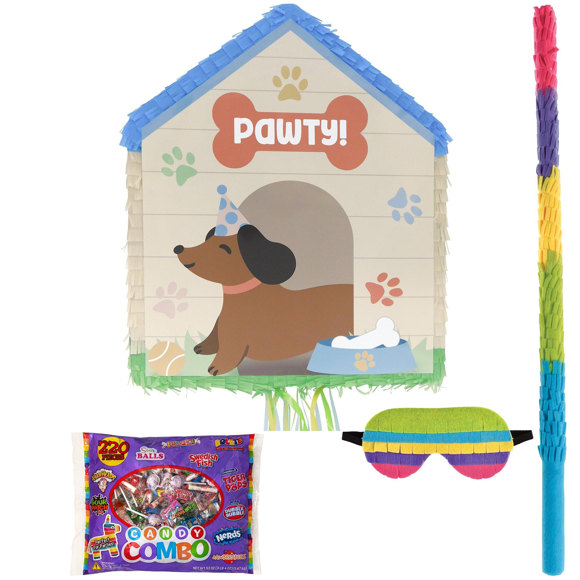 Pull String Pawsome Party Pinata Kit - Includes Pinata, Candy Combo Mix (3.25lb), Stick & Blindfold