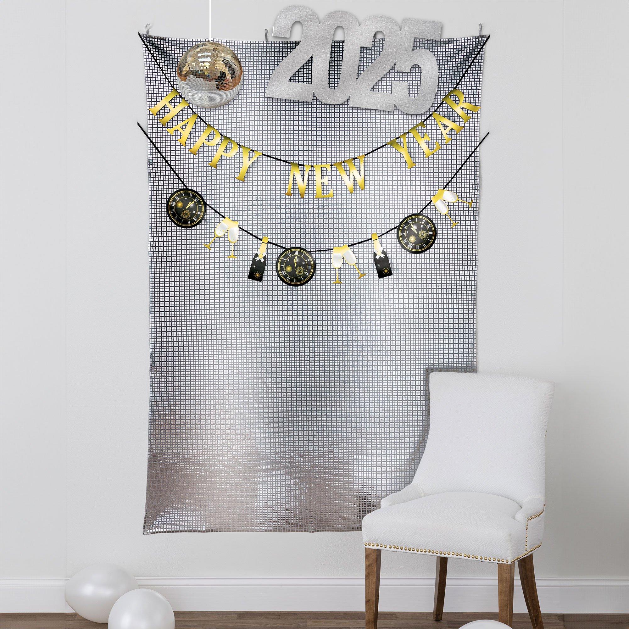 Disco New Year's Eve Party Decorating Supplies Pack - Kit Includes Photo Backdrop, Banners, Disco Ball & 2025 Cutout