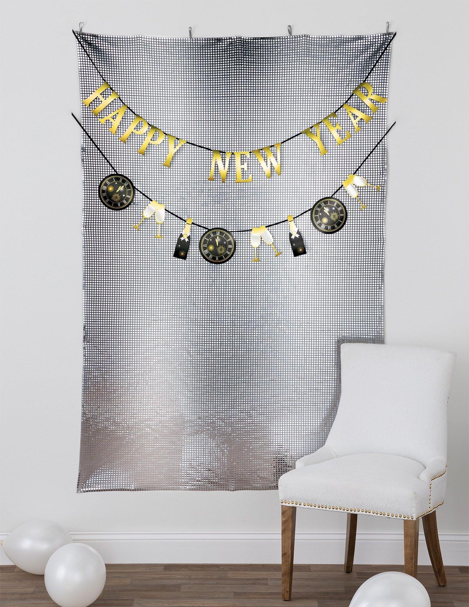 Disco New Year's Eve Party Decorating Supplies Pack - Kit Includes Photo Backdrop, Banners, Disco Ball & 2025 Cutout