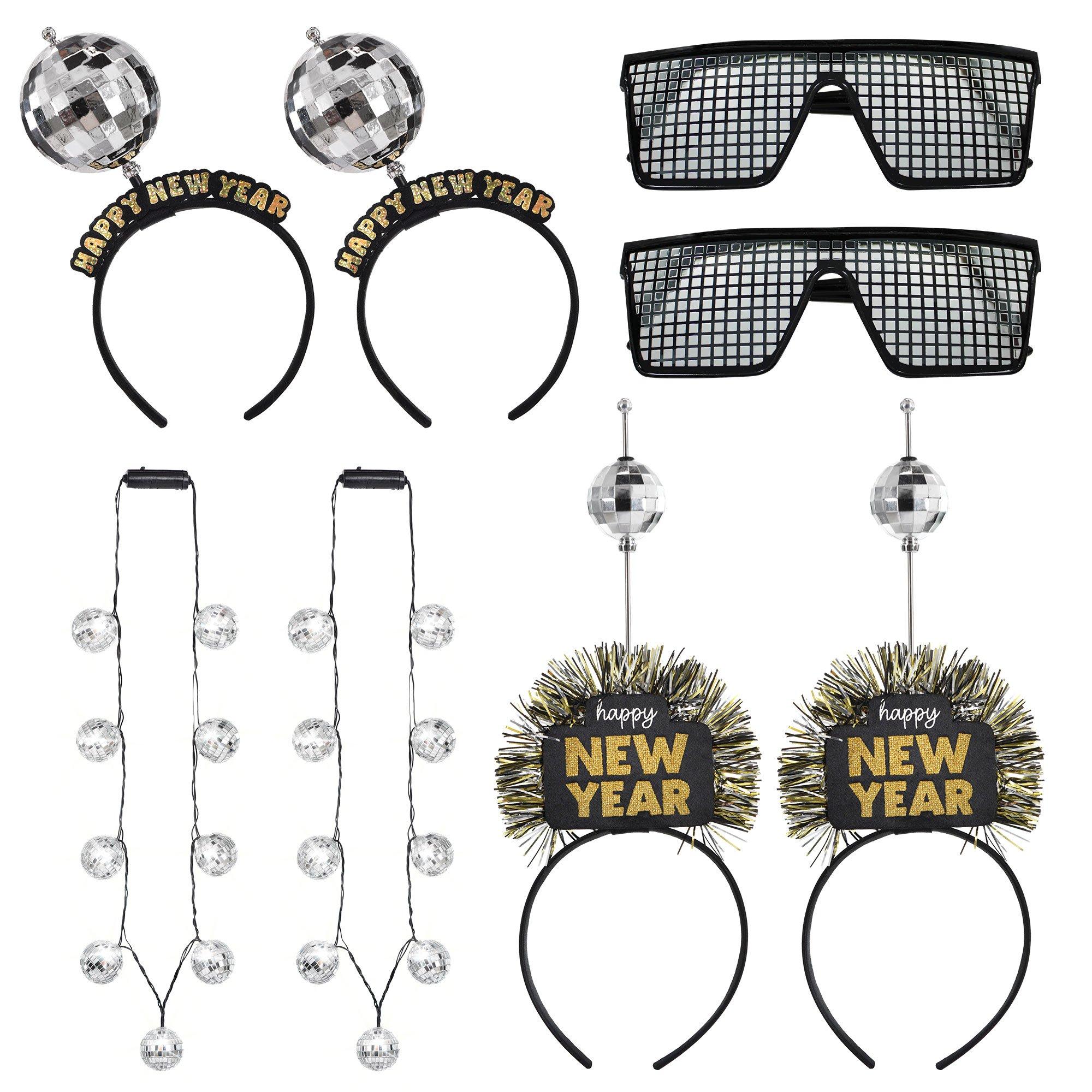 Disco New Year's Eve Party Wearables Supplies Pack - Kit Includes Headbands, Glasses & Necklaces