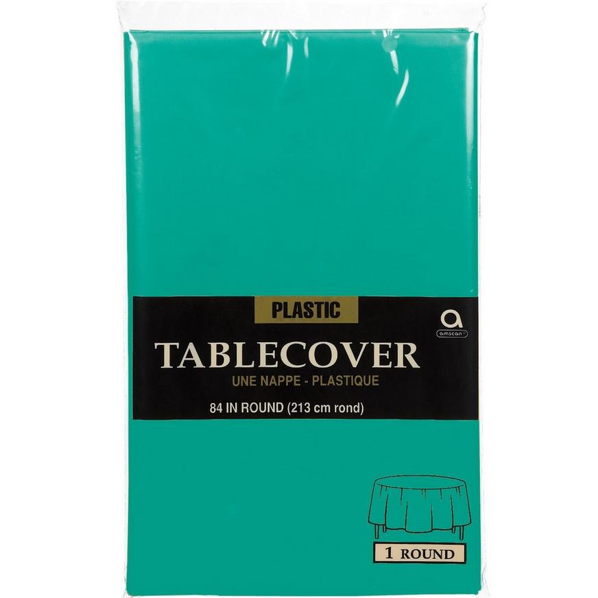 Brilliant Teal Plastic Round Table Cover