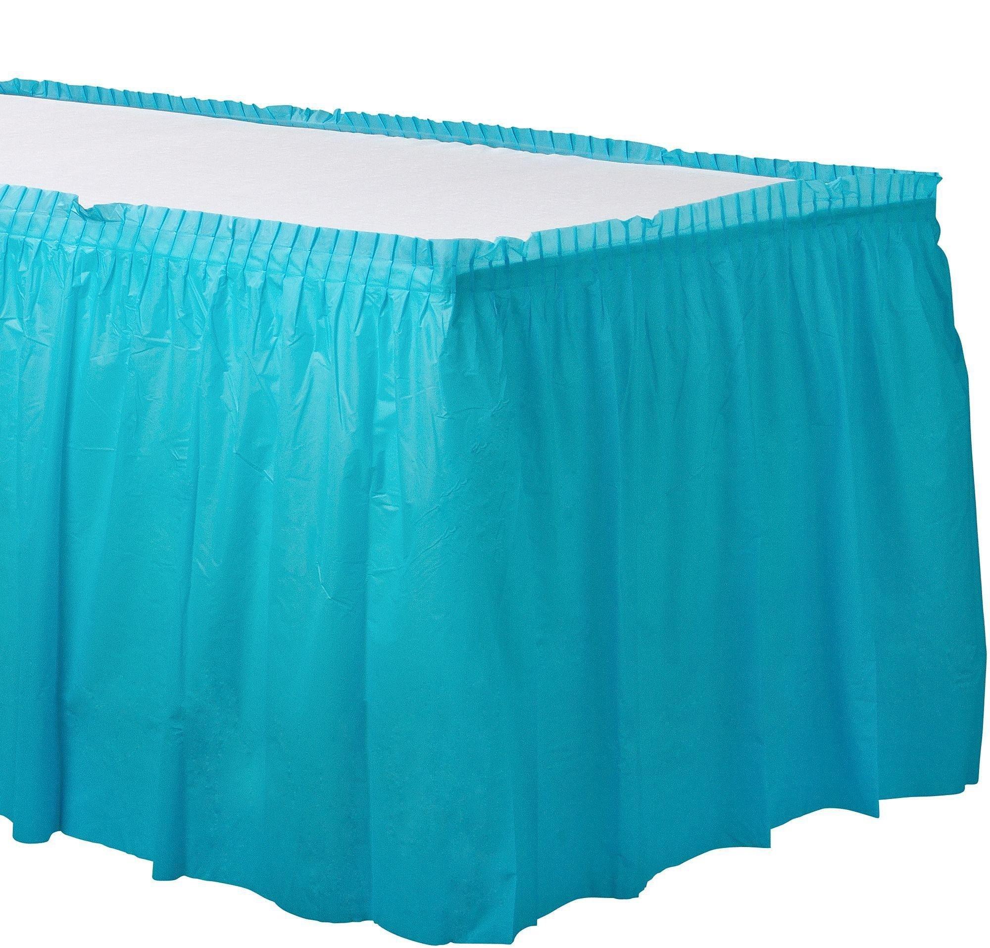 Caribbean Blue Plastic Table Skirt, 21ft x 29in