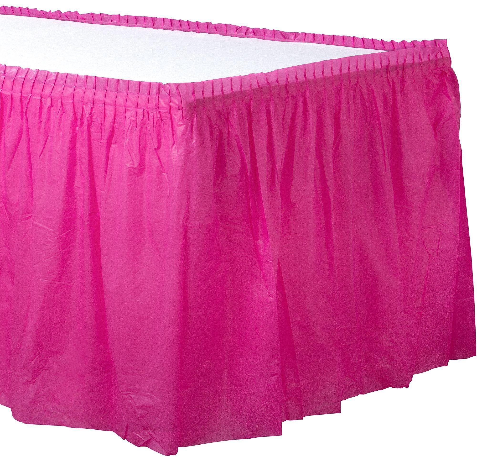 Bright Pink Plastic Table Skirt, 21ft x 29in