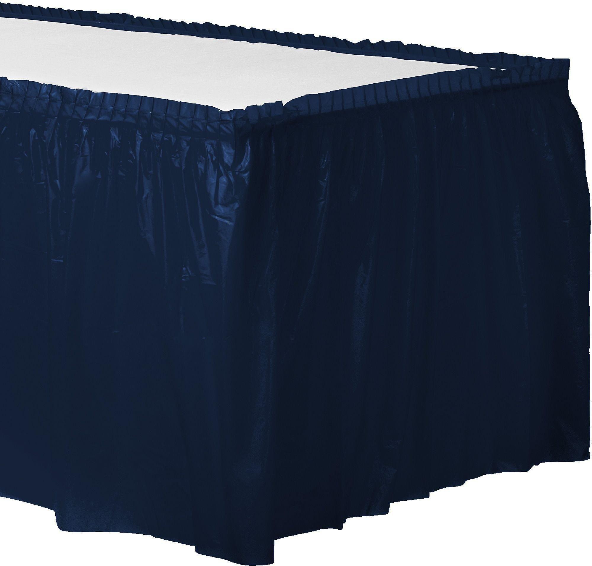 True Navy Plastic Table Skirt, 21ft x 29in