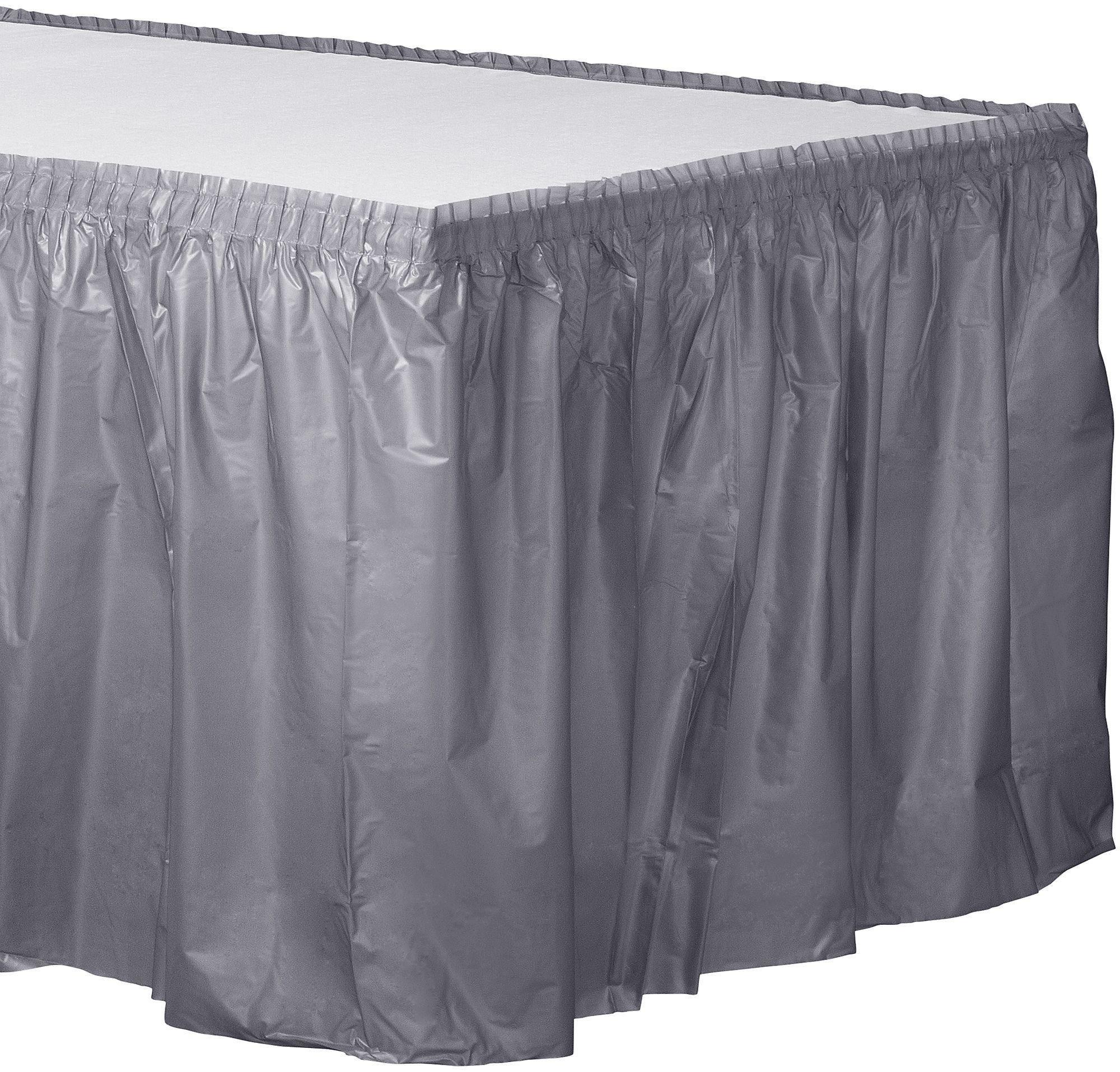 Silver Plastic Table Skirt, 21ft x 29in