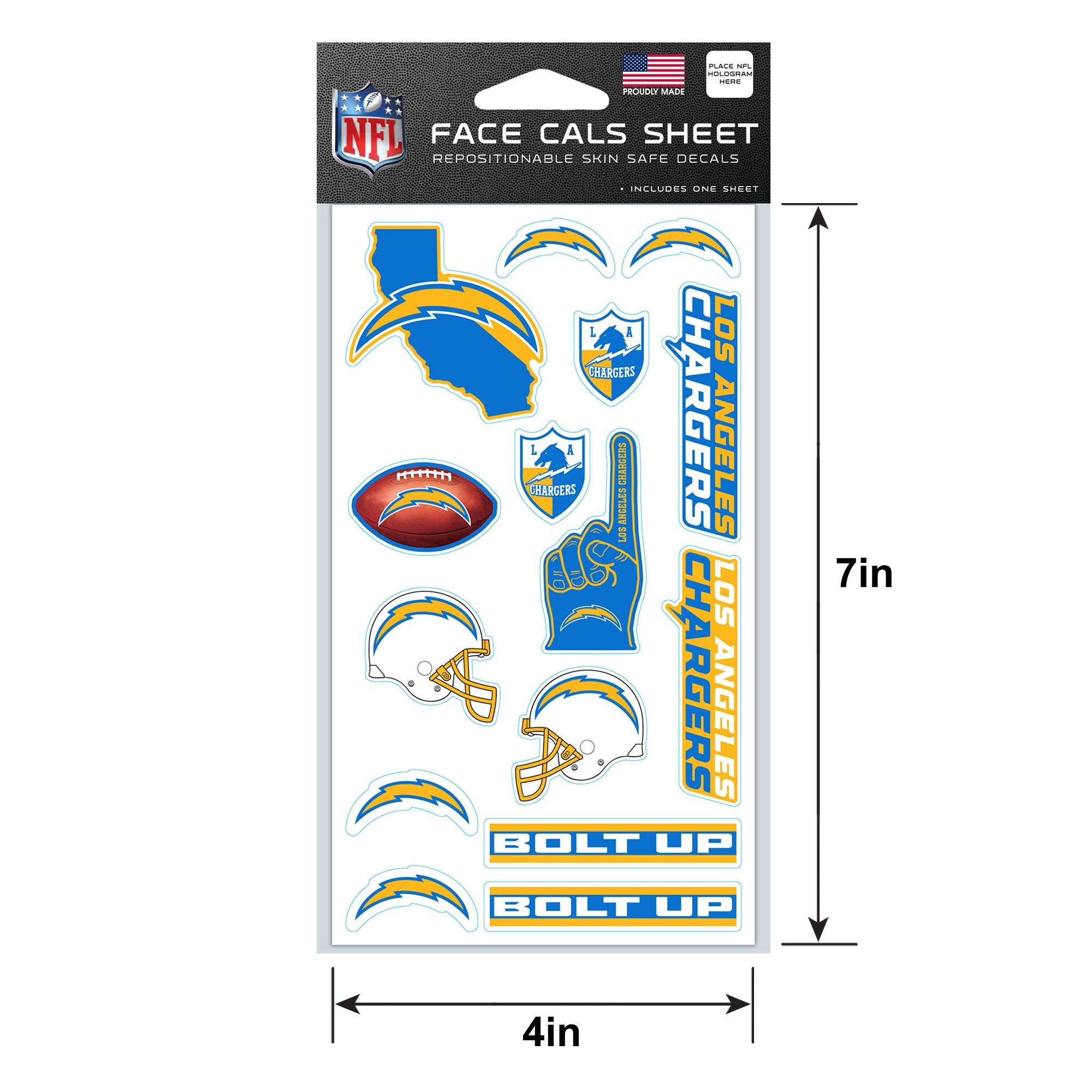 Los Angeles Chargers Face Decals, 15pc