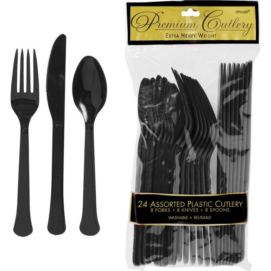 Harden leje mytologi Black Premium Plastic Cutlery Set 24ct | Party City